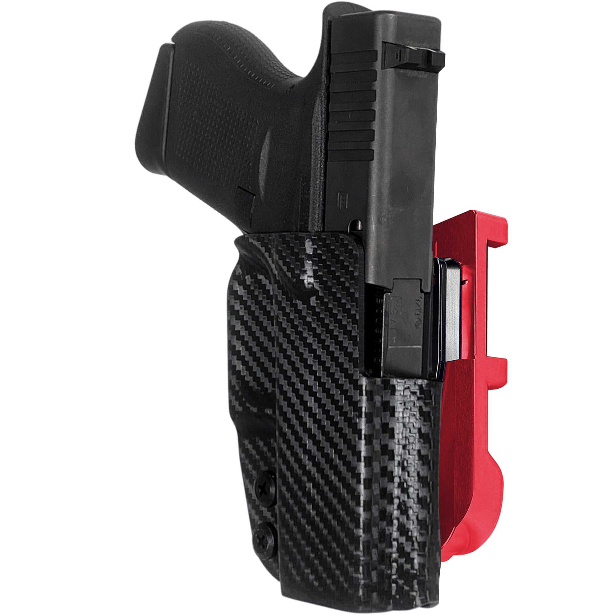 Glock 43, 43X IDPA Quick Mount Holster with Red Belt Attachment, Carbon Fiber Holster Shell