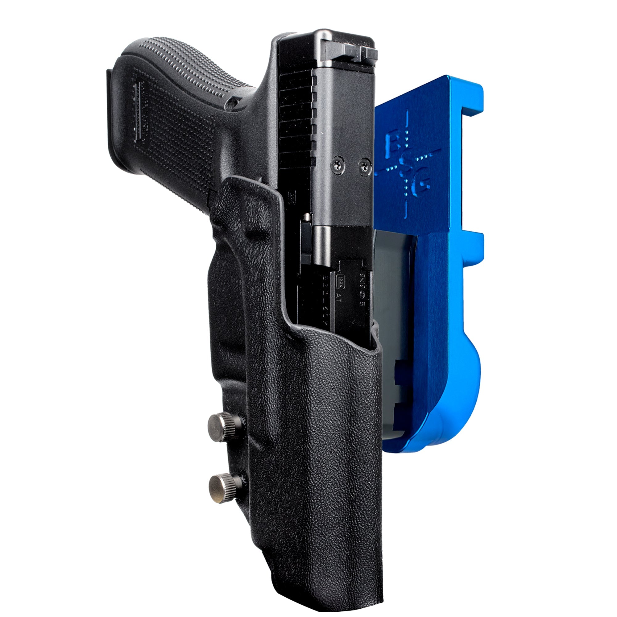 Glock 47 MOS IPSC/USPA Quick Mount Holster with Blue Belt Attachment, Black Holster Shell