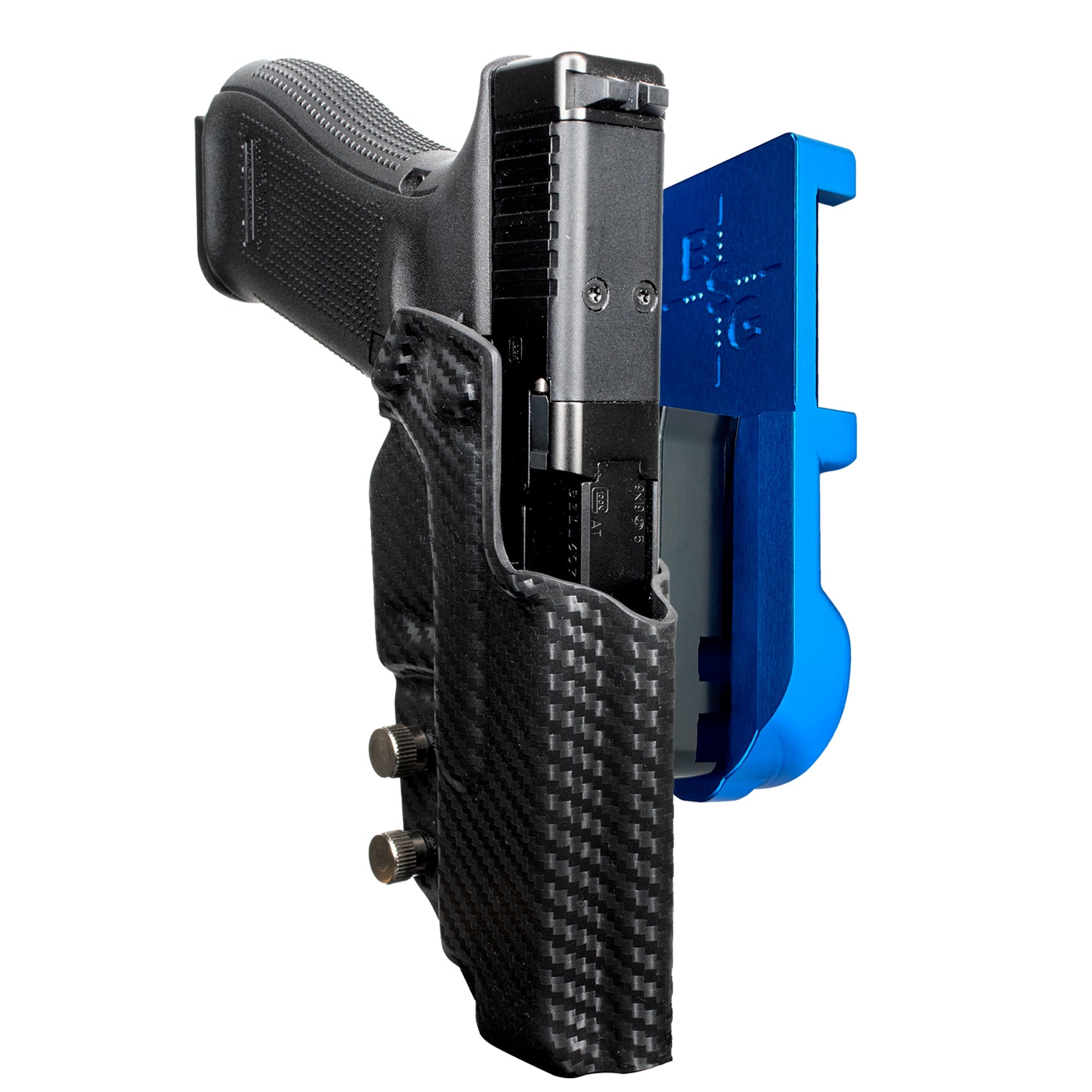 Glock 47 MOS IPSC/USPA Quick Mount Holster with Blue Belt Attachment, Carbon Fiber Holster Shell
