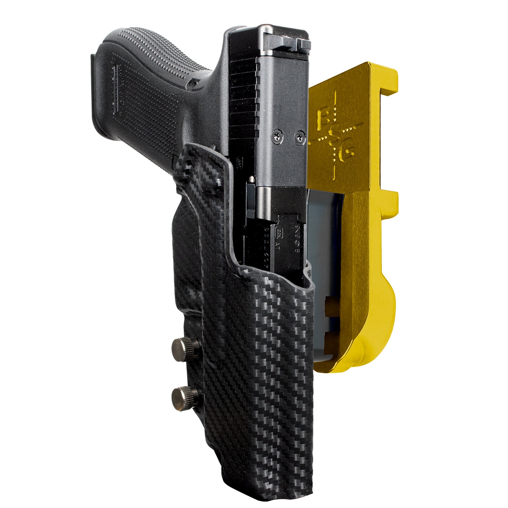 Glock 47 MOS IPSC/USPA Quick Mount Holster with 24K Gold Belt Attachment, Carbon Fiber Holster Shell
