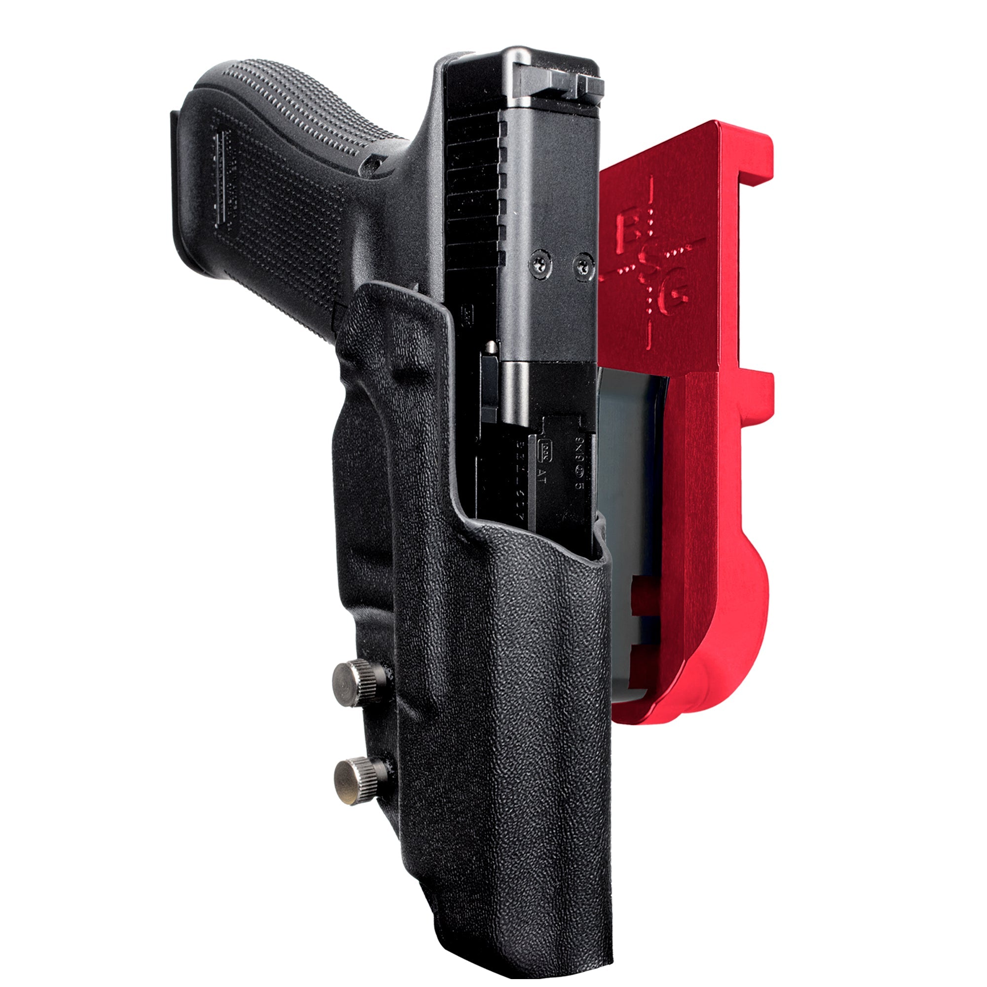 Glock 47 MOS IPSC/USPA Quick Mount Holster with Red Belt Attachment, Black Holster Shell