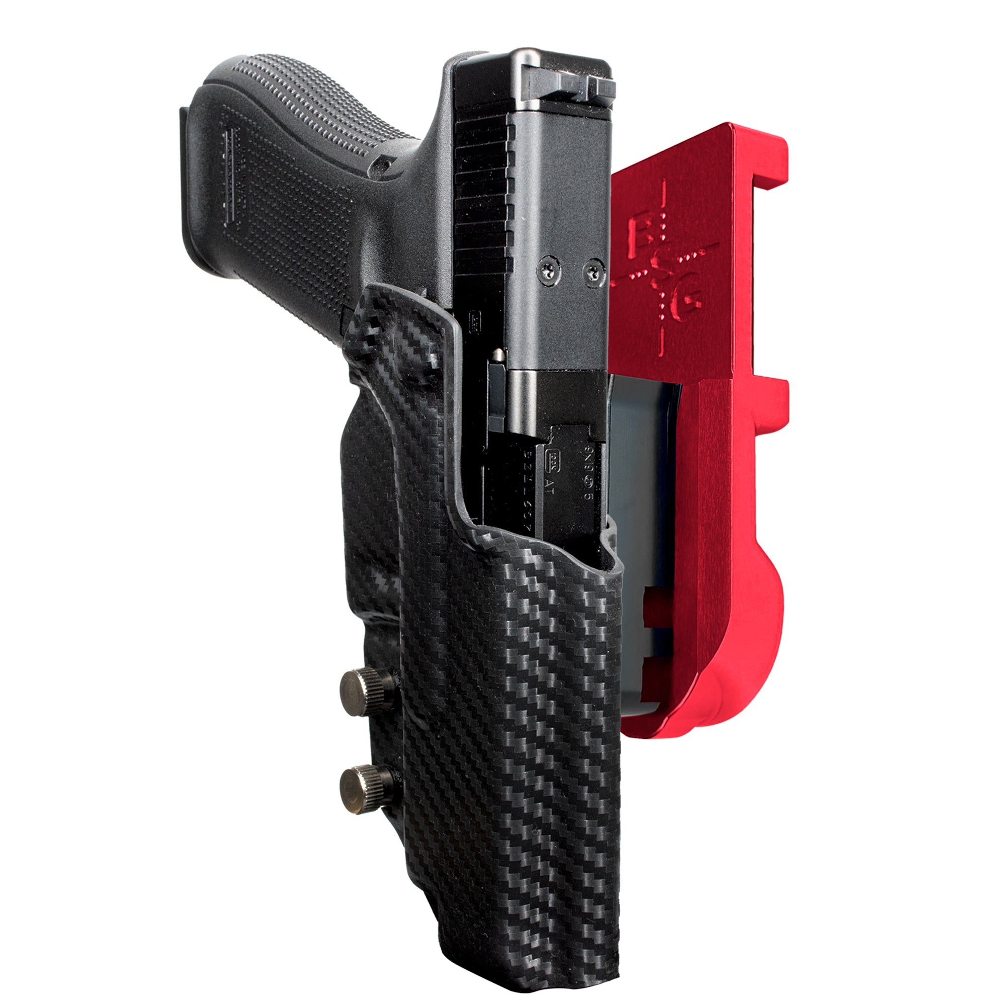 Glock 47 MOS IPSC/USPA Quick Mount Holster with Red Belt Attachment, Carbon Fiber Holster Shell