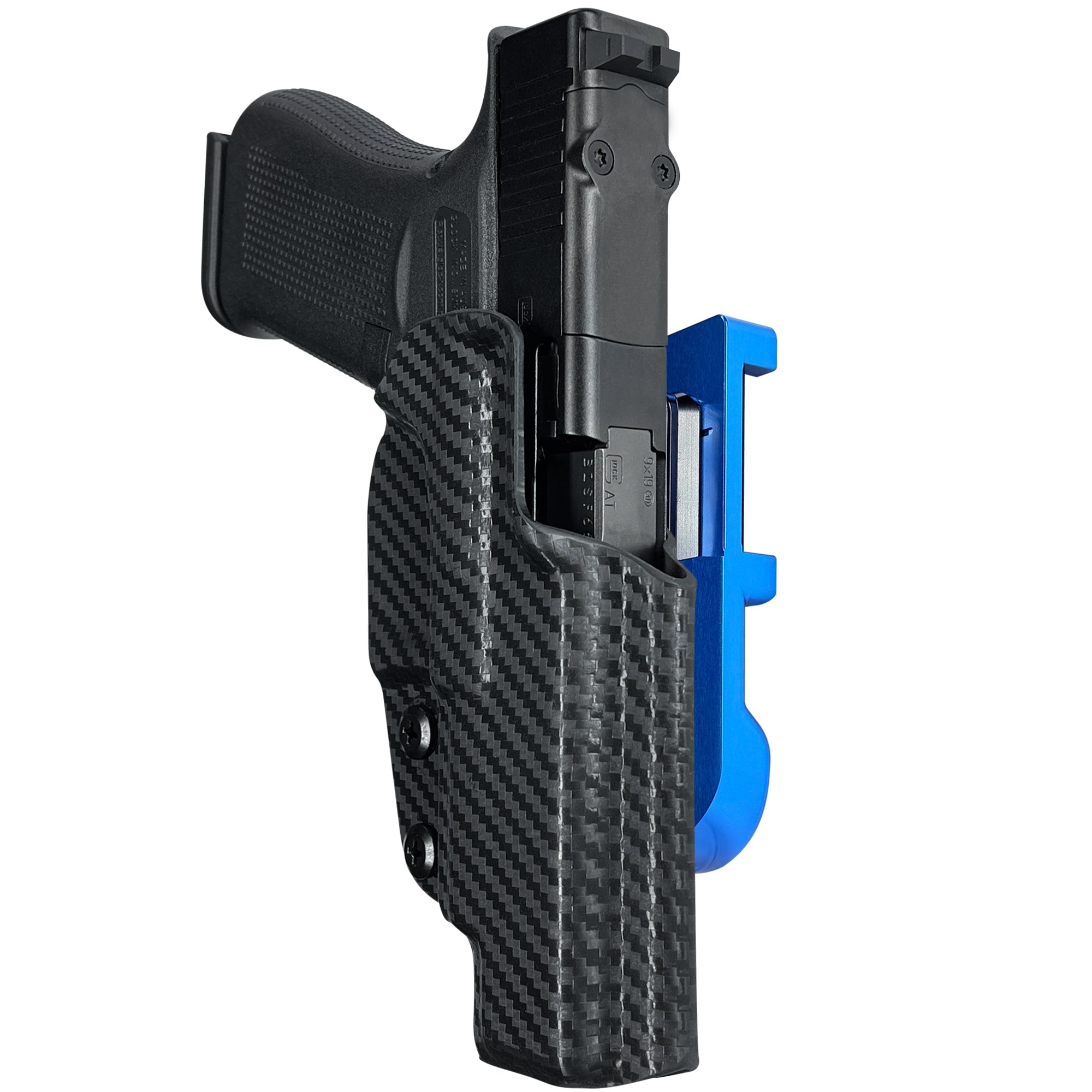 Glock 48 MOS IDPA Quick Mount Holster with Blue Belt Attachment, Carbon Fiber Holster Shell