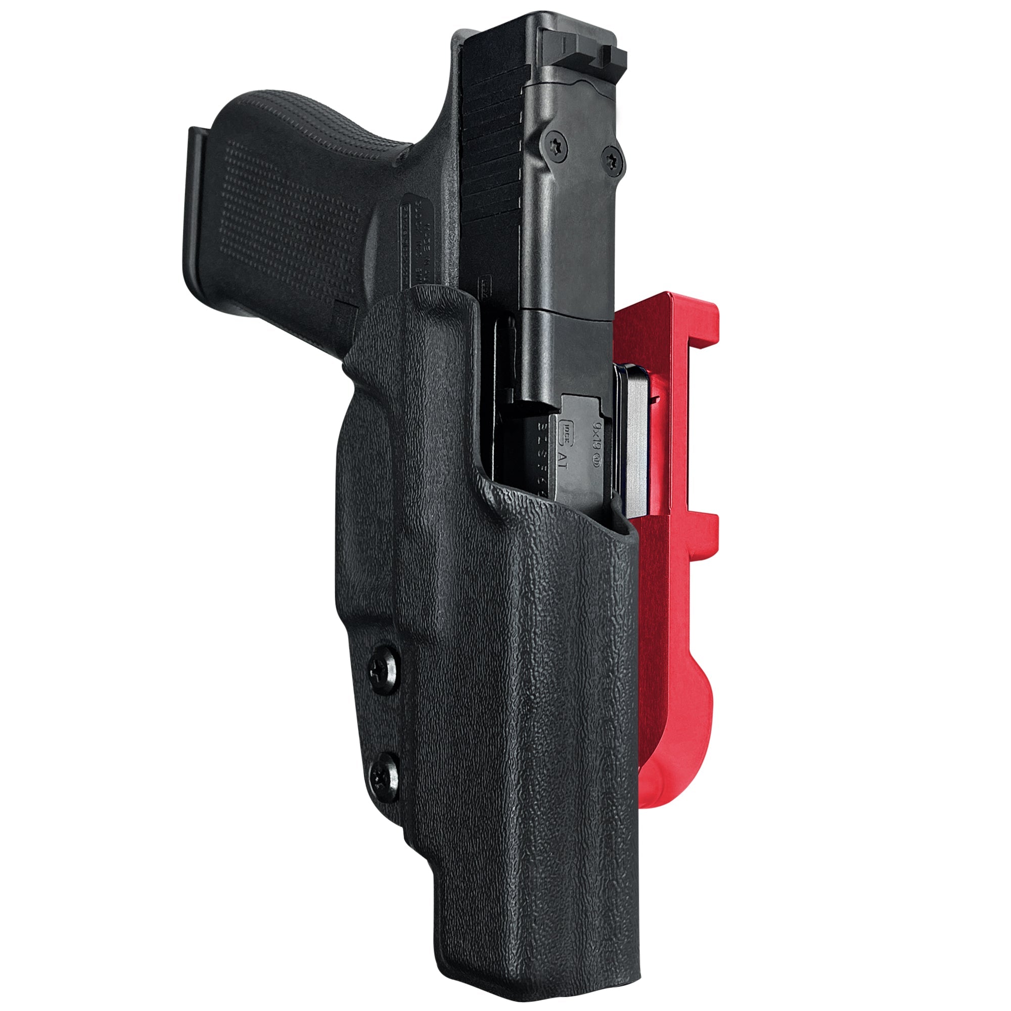 Glock 48 MOS IDPA Quick Mount Holster with Red Belt Attachment, Black Holster Shell