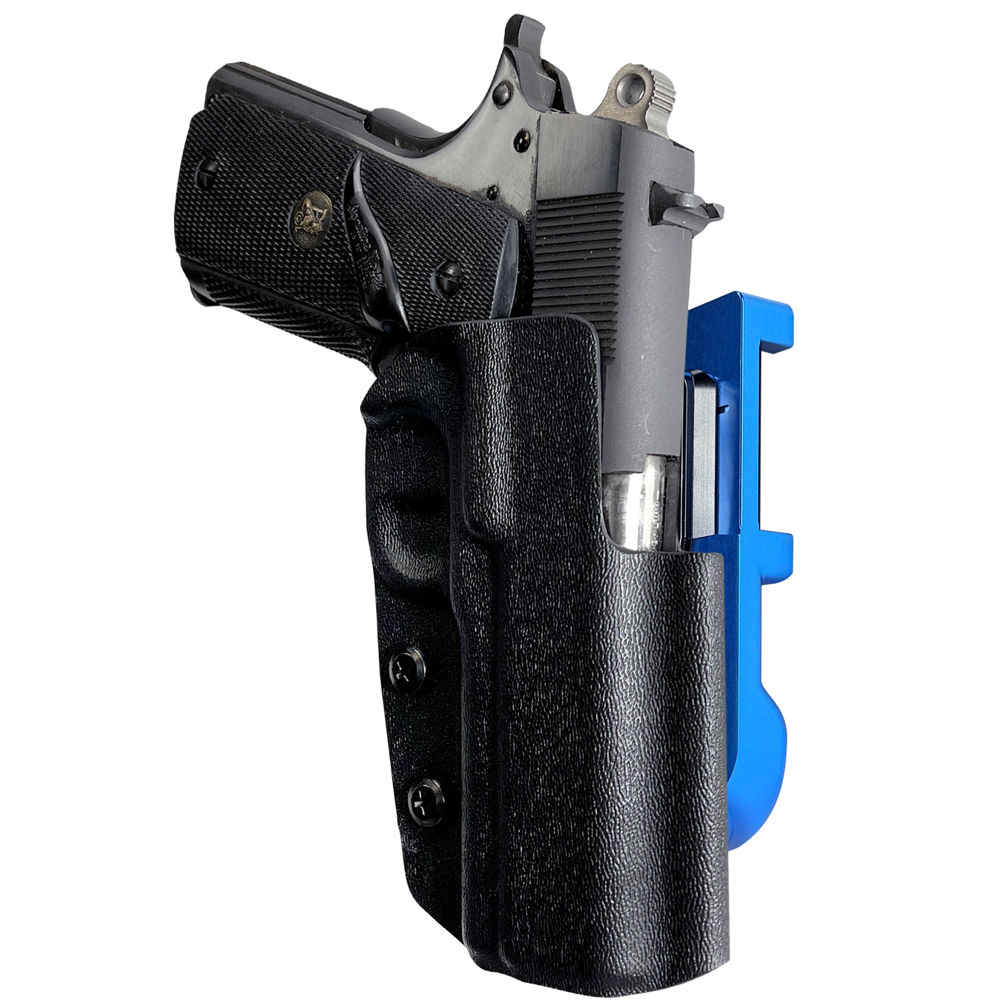 1911 3.5in No Rail IDPA Quick Mount Holster with Blue Belt Attachment, Black Holster Shell