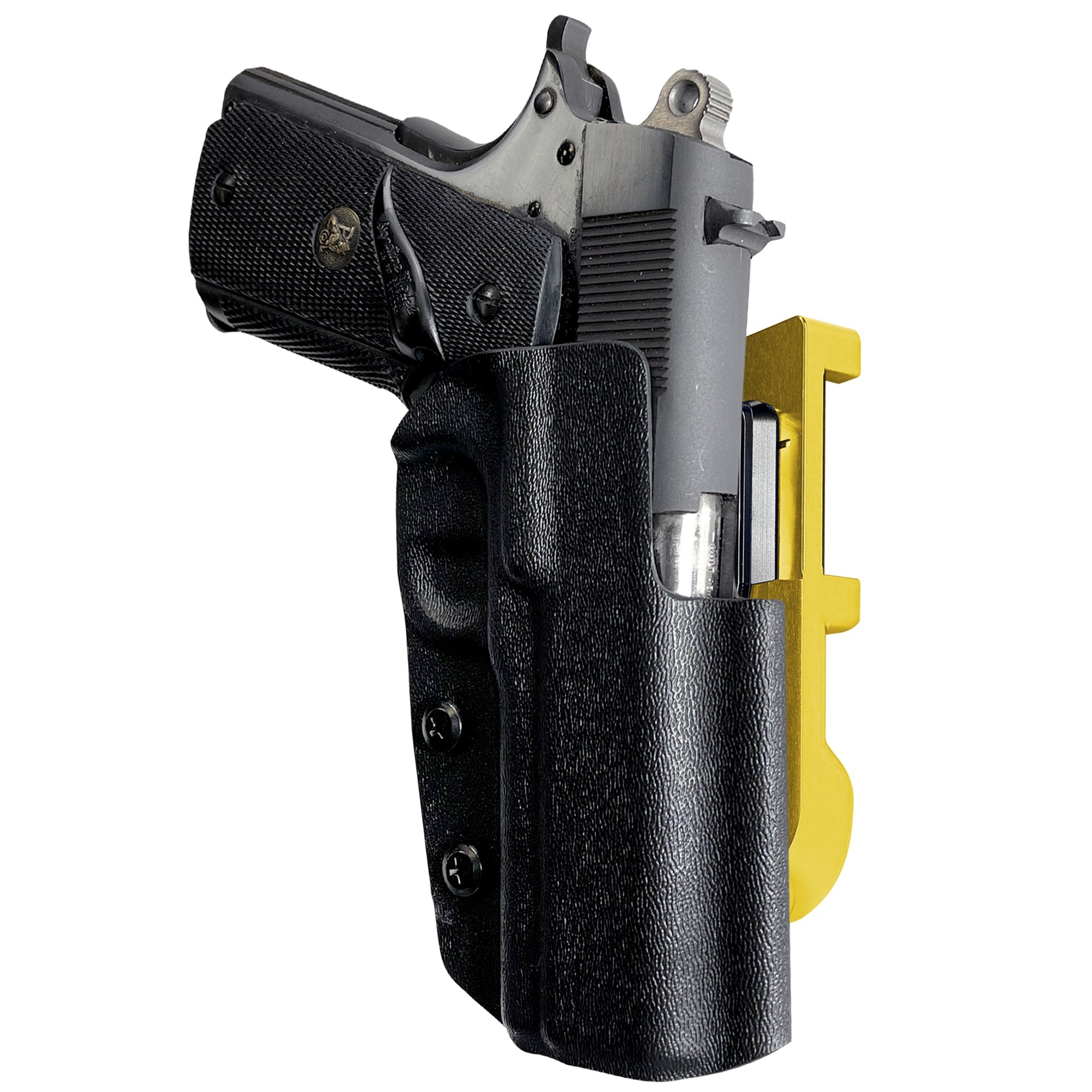 1911 3.5in No Rail IDPA Quick Mount Holster with 24K Gold Belt Attachment, Black Holster Shell