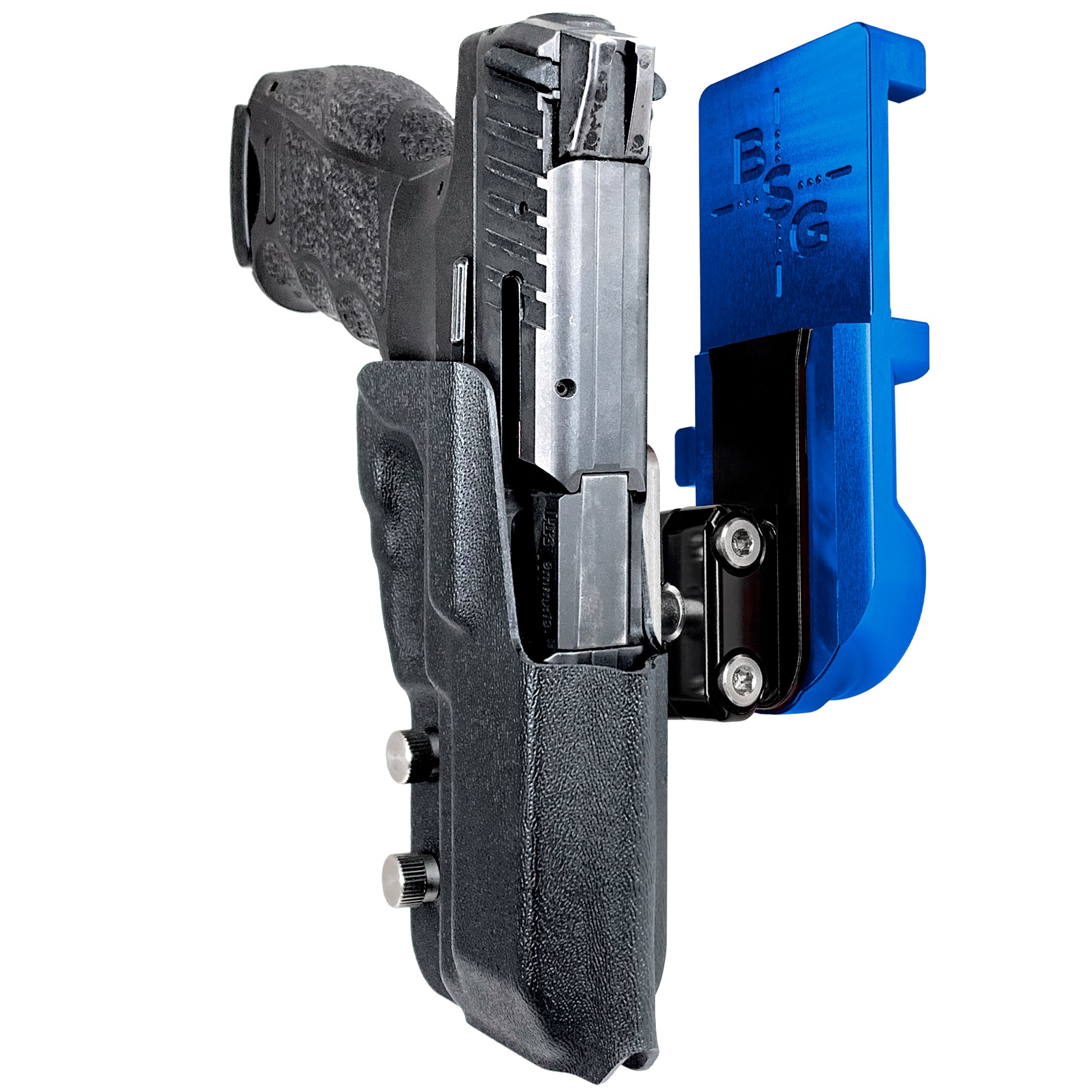 Heckler & Koch VP9 IPSC/USPA Quick Mount Ball Joint Holster with Blue Belt Attachment, Black Holster Shell
