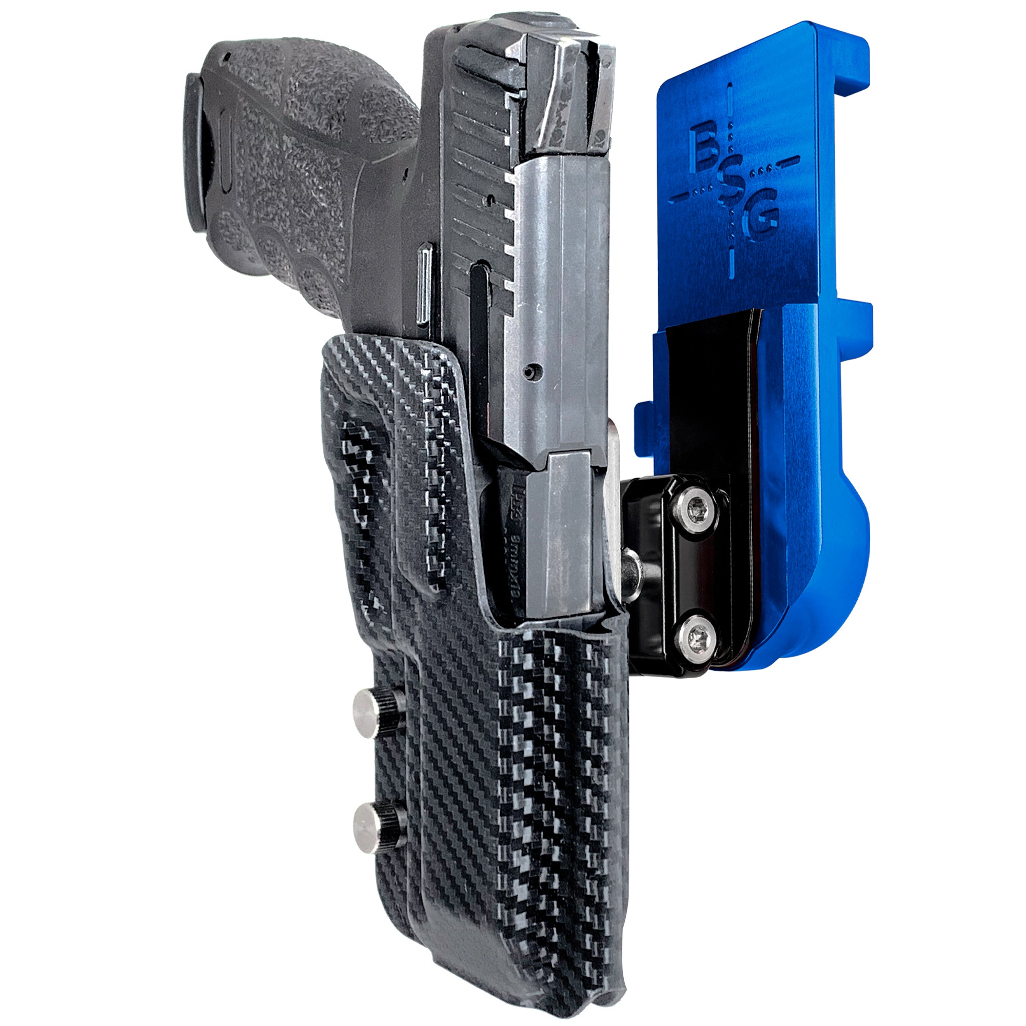 Heckler & Koch VP9 IPSC/USPA Quick Mount Ball Joint Holster with Blue Belt Attachment, Carbon Fiber Holster Shell