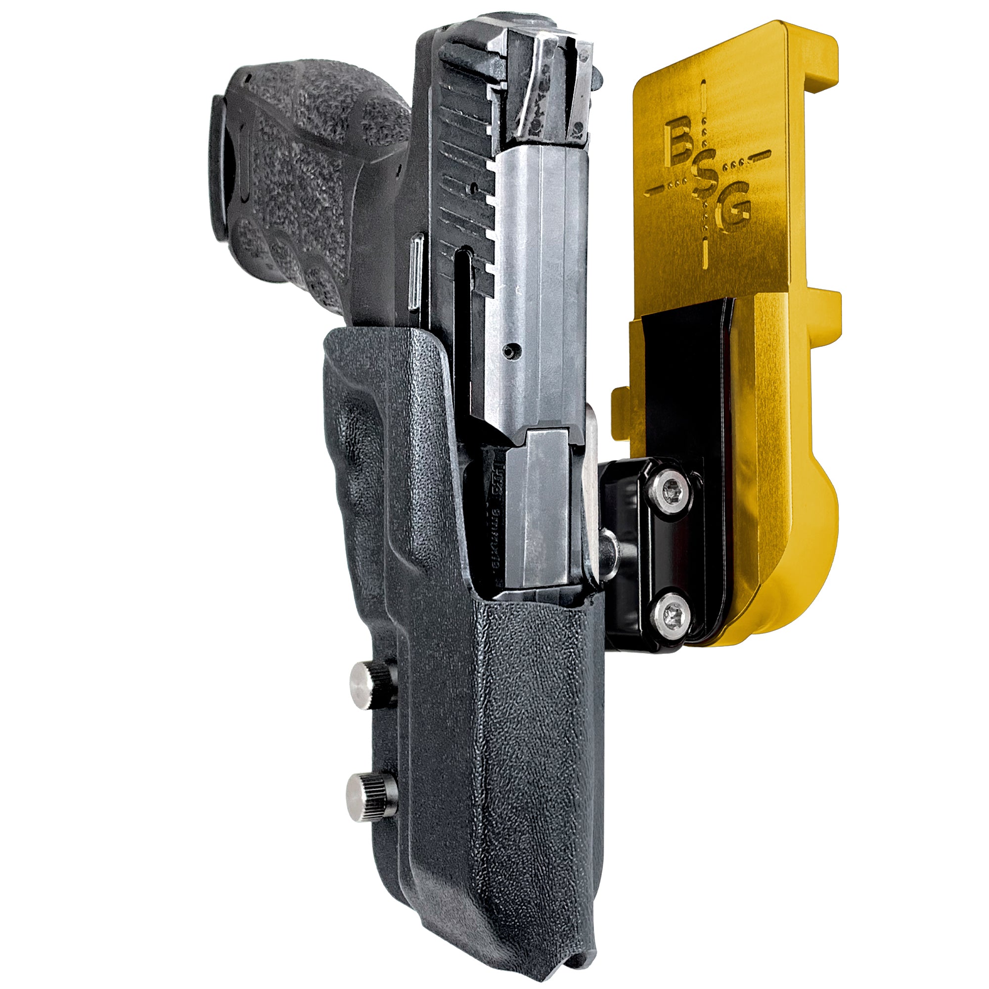 Heckler & Koch VP9 IPSC/USPA Quick Mount Ball Joint Holster with 24K Gold Belt Attachment, Black Holster Shell