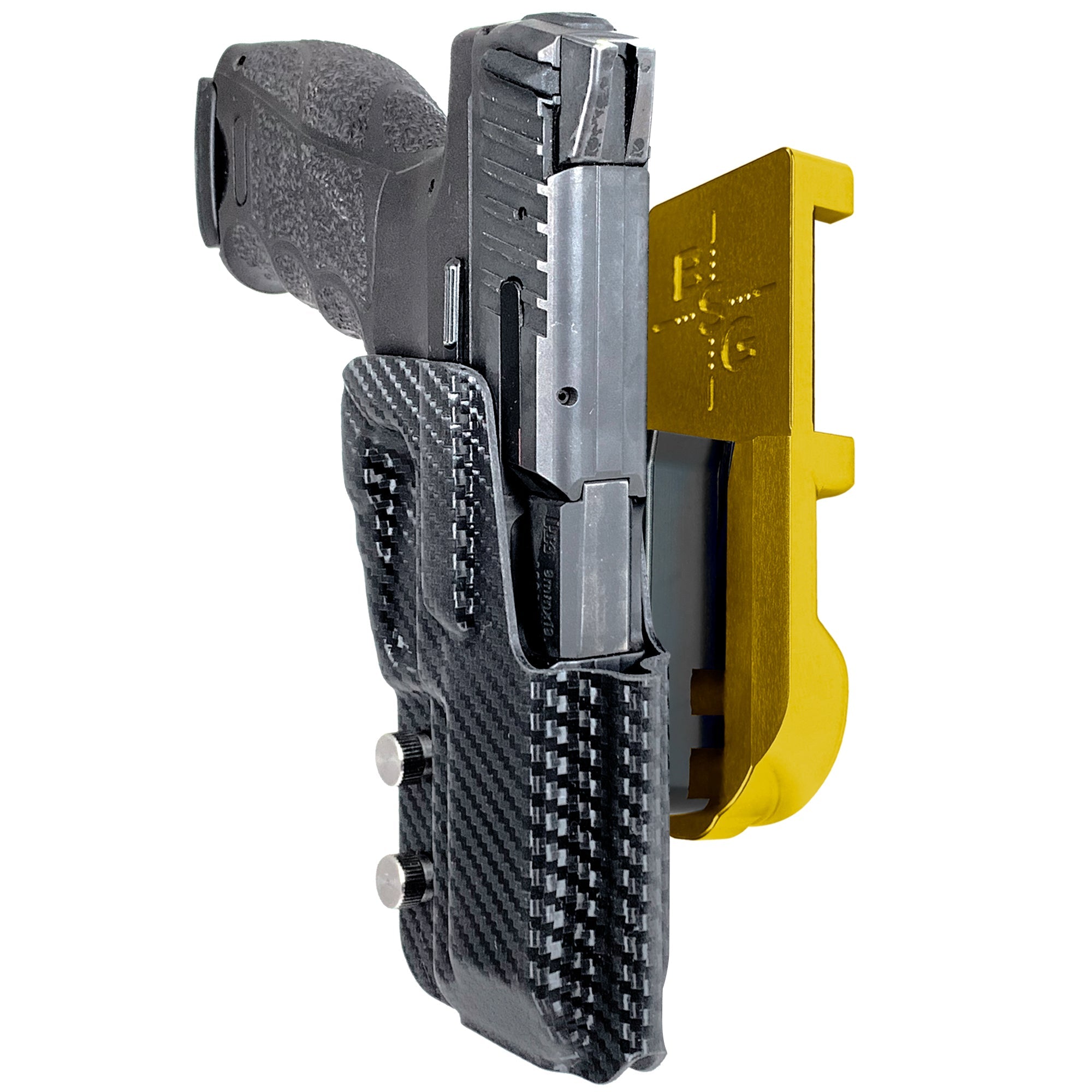 Heckler & Koch VP9 IPSC/USPA Quick Mount Holster with 24K Gold Belt Attachment, Carbon Fiber Holster Shell