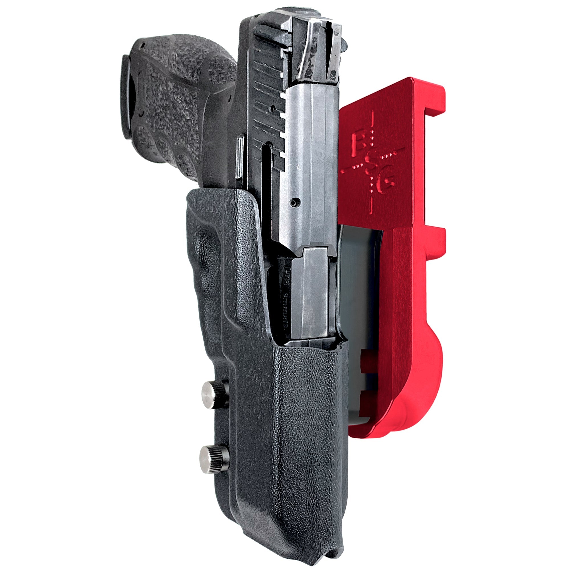 Heckler & Koch VP9 IPSC/USPA Quick Mount Holster with Red Belt Attachment, Black Holster Shell