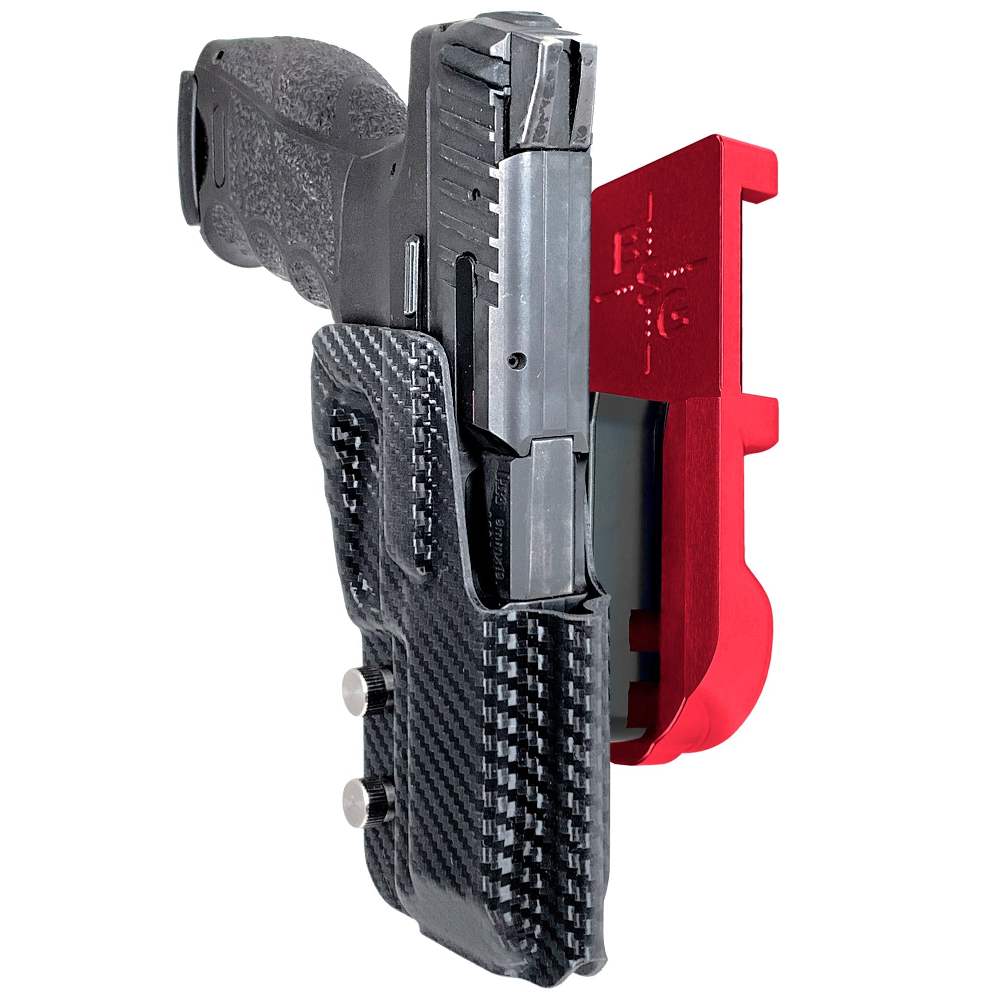 Heckler & Koch VP9 IPSC/USPA Quick Mount Holster with Red Belt Attachment, Carbon Fiber Holster Shell