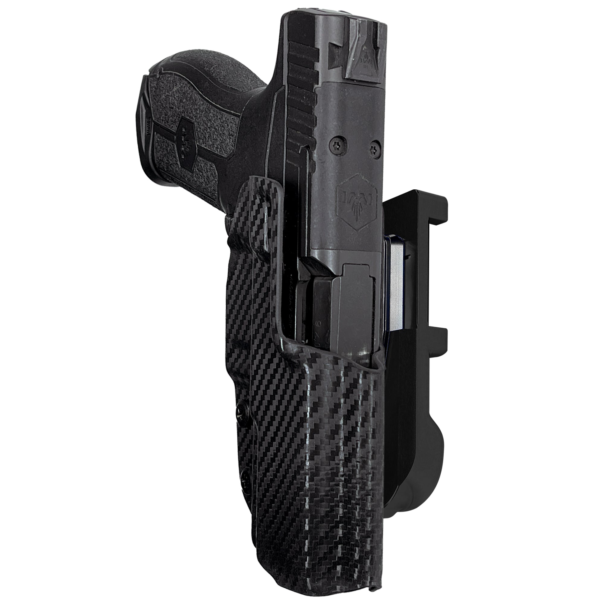 IWI MASADA 4.1'' IDPA Quick Mount Holster with Black Belt Attachment, Carbon Fiber Holster Shell