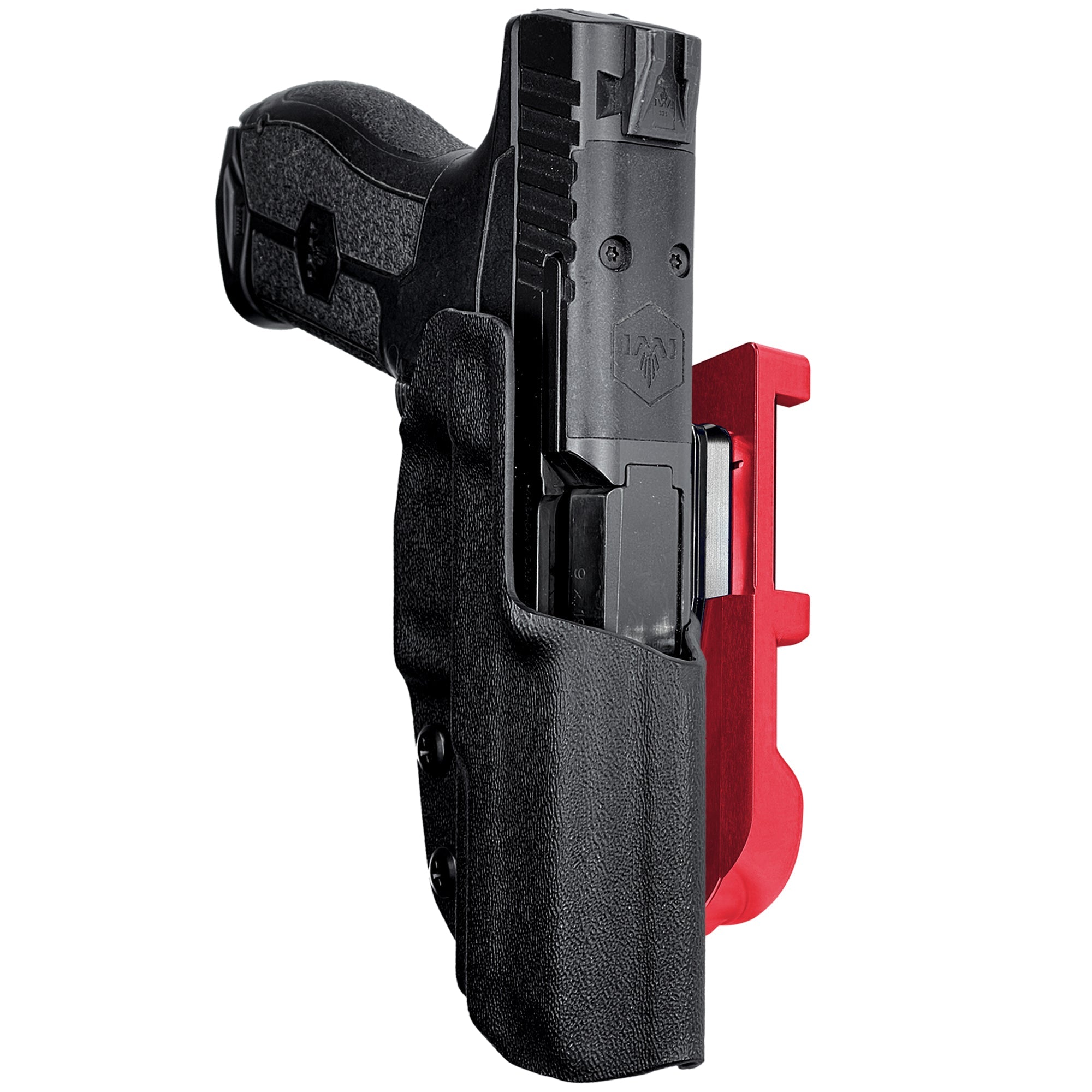 IWI MASADA 4.1'' IDPA Quick Mount Holster with Red Belt Attachment, Black Holster Shell