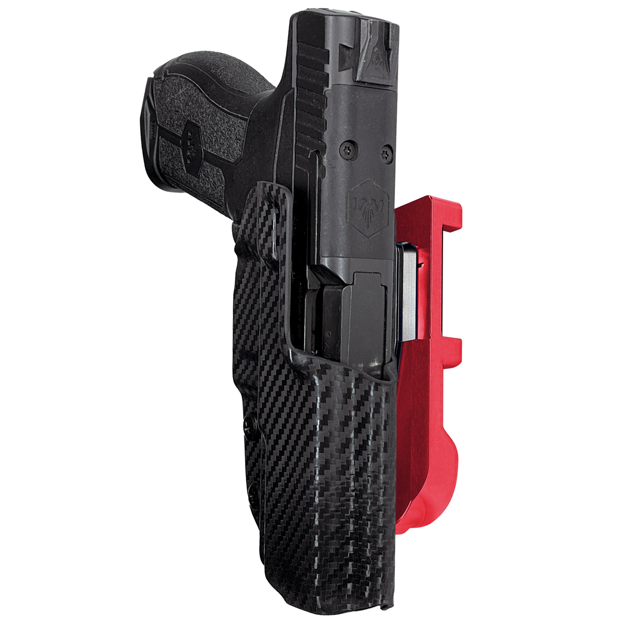 IWI MASADA 4.1'' IDPA Quick Mount Holster with Red Belt Attachment, Carbon Fiber Holster Shell