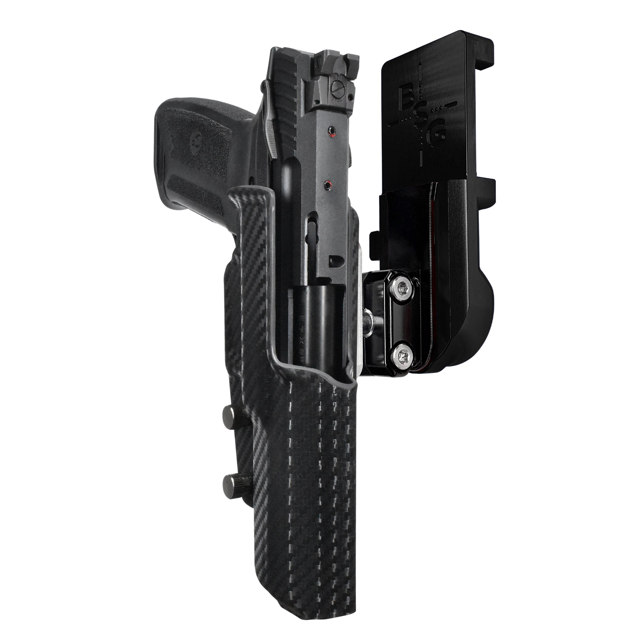 Ruger 5.7 IPSC/USPA Quick Mount Ball Joint Holster with Black Belt Attachment, Carbon Fiber Holster Shell