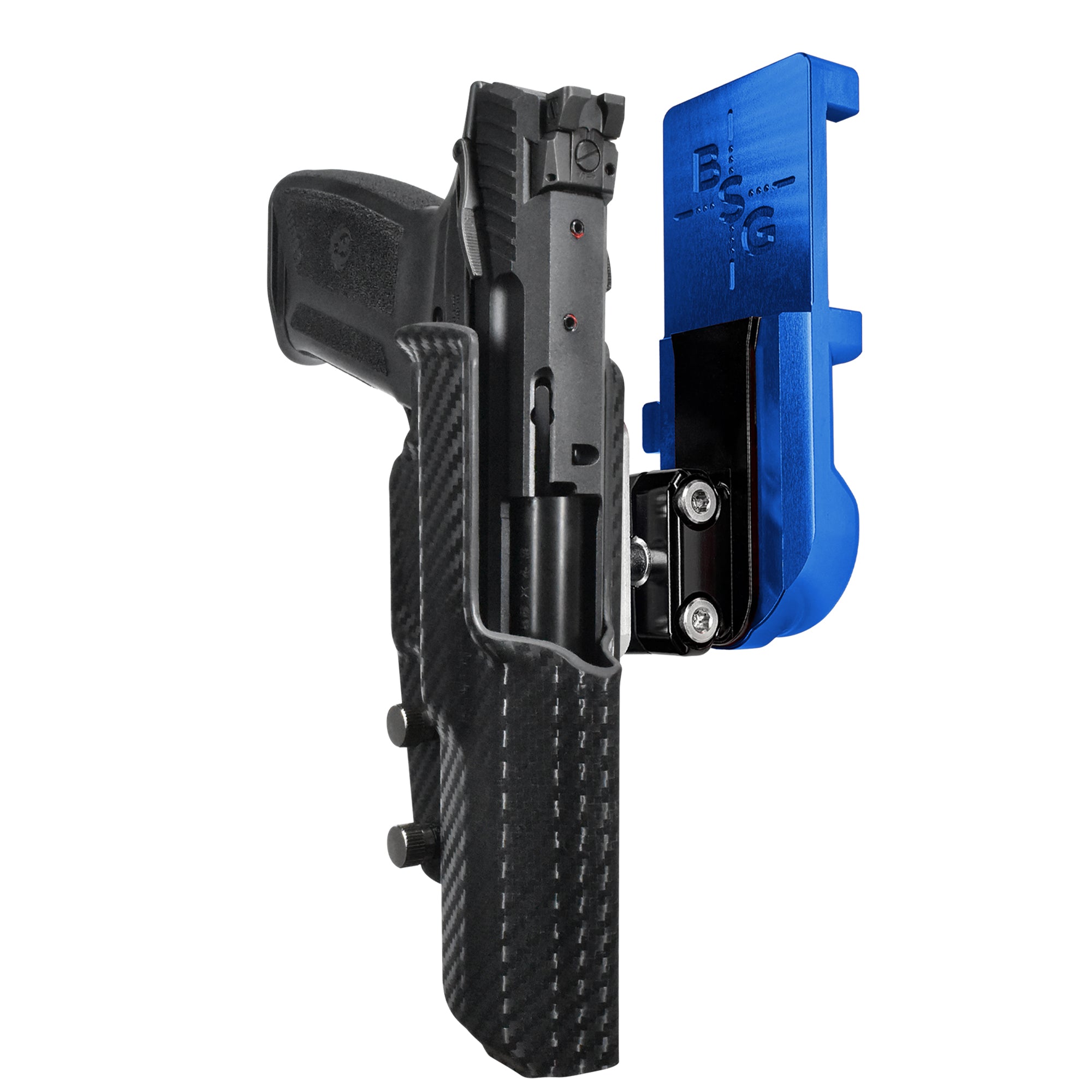 Ruger 5.7 IPSC/USPA Quick Mount Ball Joint Holster with Blue Belt Attachment, Carbon Fiber Holster Shell