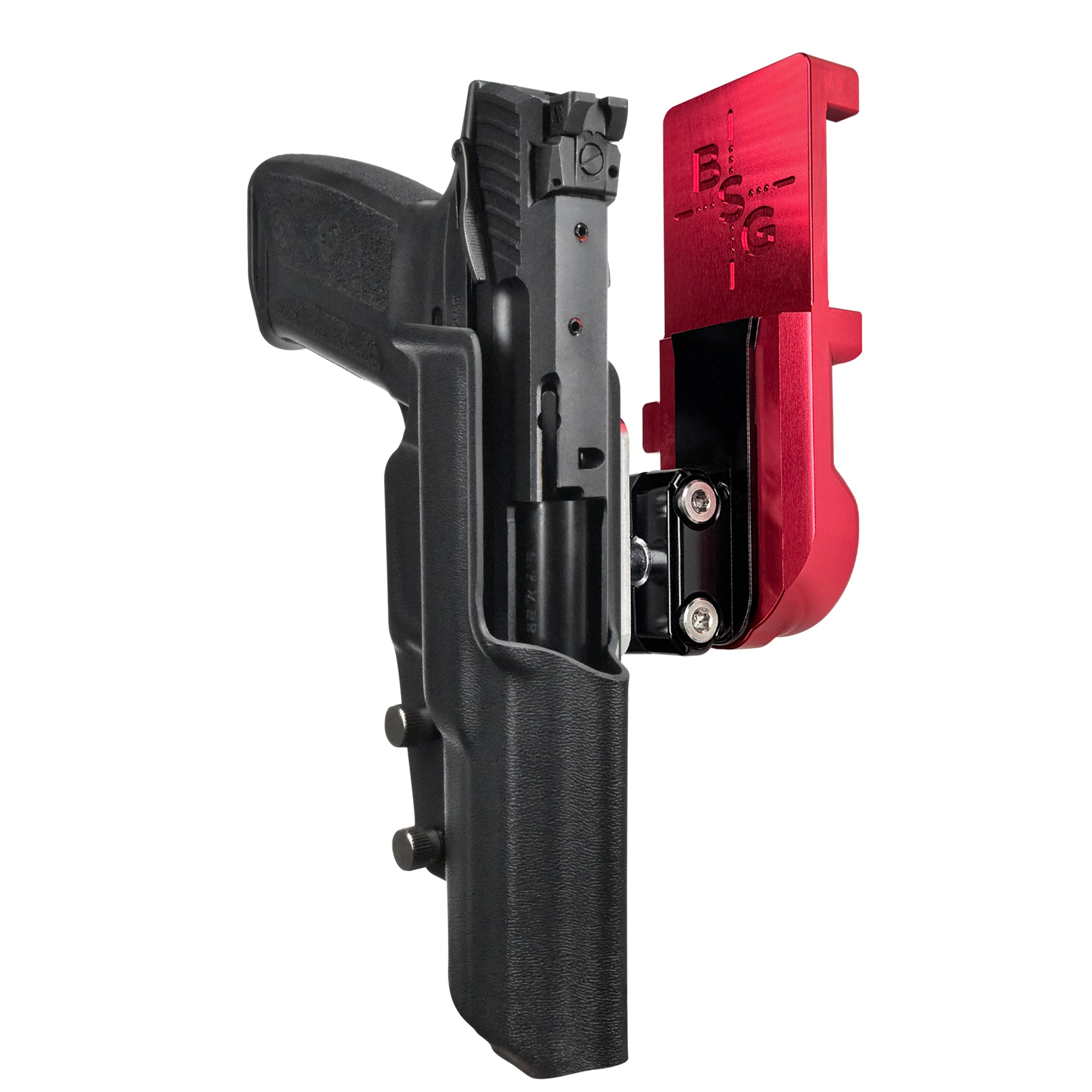 Ruger 5.7 IPSC/USPA Quick Mount Ball Joint Holster with Red Belt Attachment, Black Holster Shell