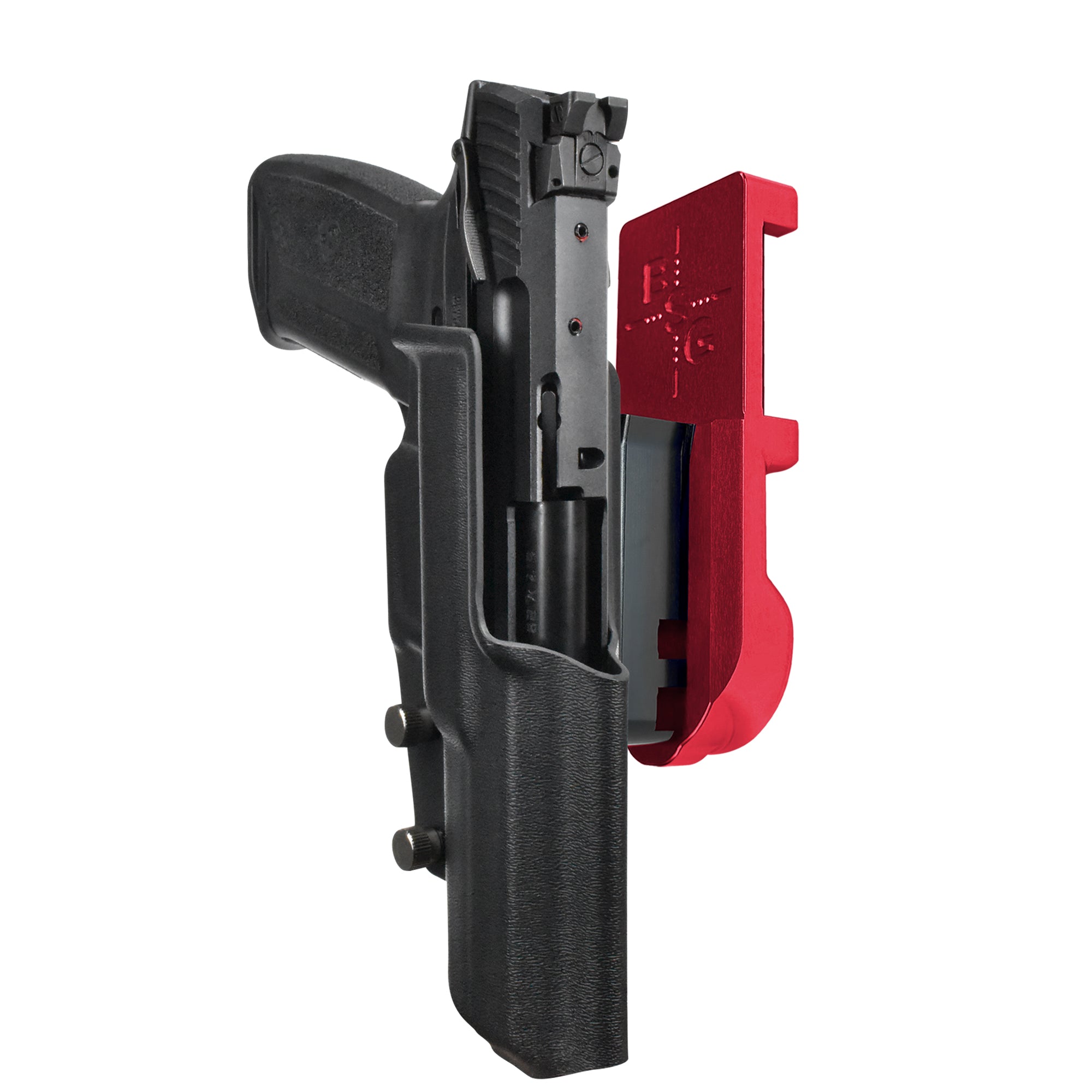 Ruger 5.7 IPSC/USPA Quick Mount Holster with Red Belt Attachment, Black Holster Shell