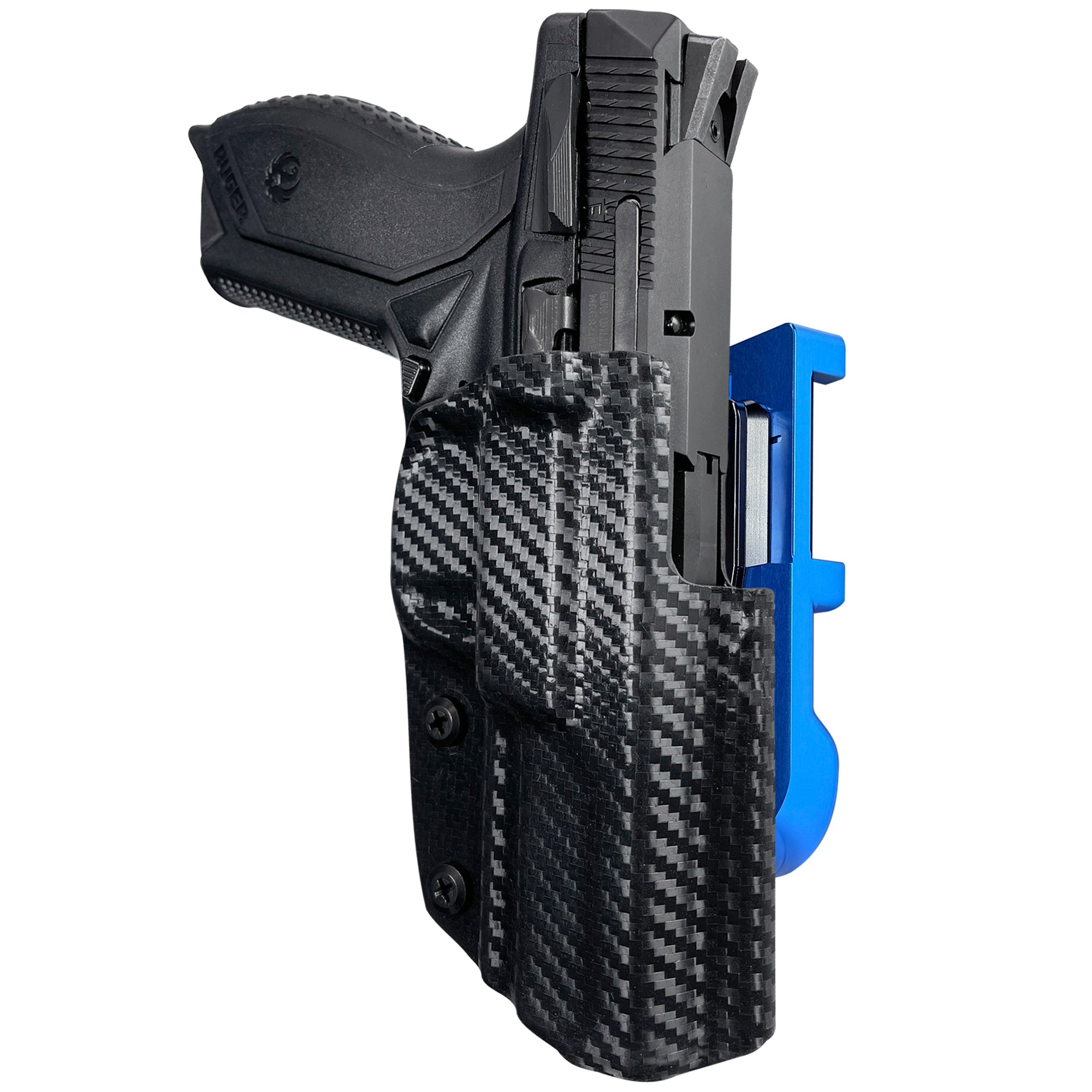 Ruger American Compact 3.55in IDPA Quick Mount Holster with Blue Belt Attachment, Carbon Fiber Holster Shell