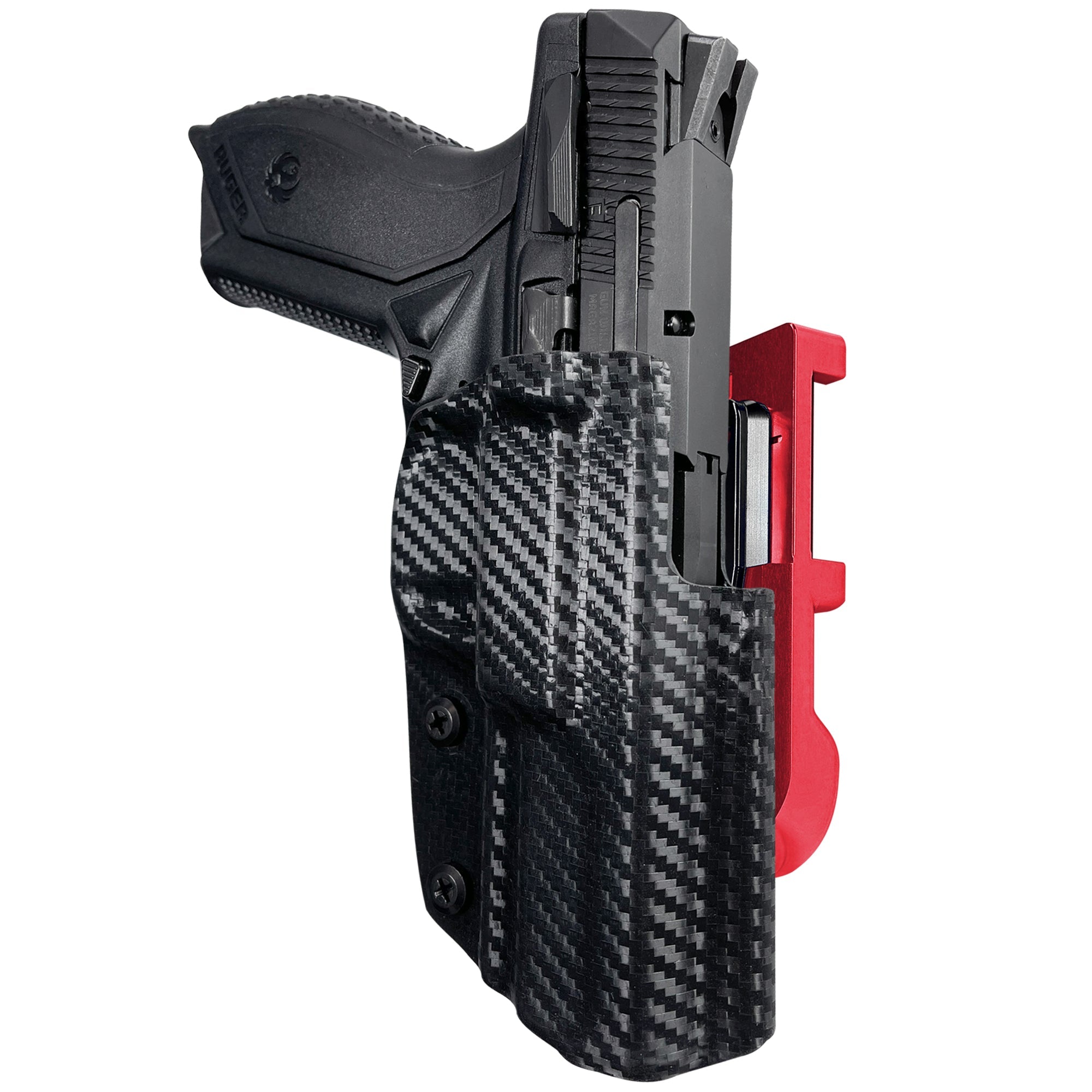 Ruger American Compact 3.55in IDPA Quick Mount Holster with Red Belt Attachment, Carbon Fiber Holster Shell