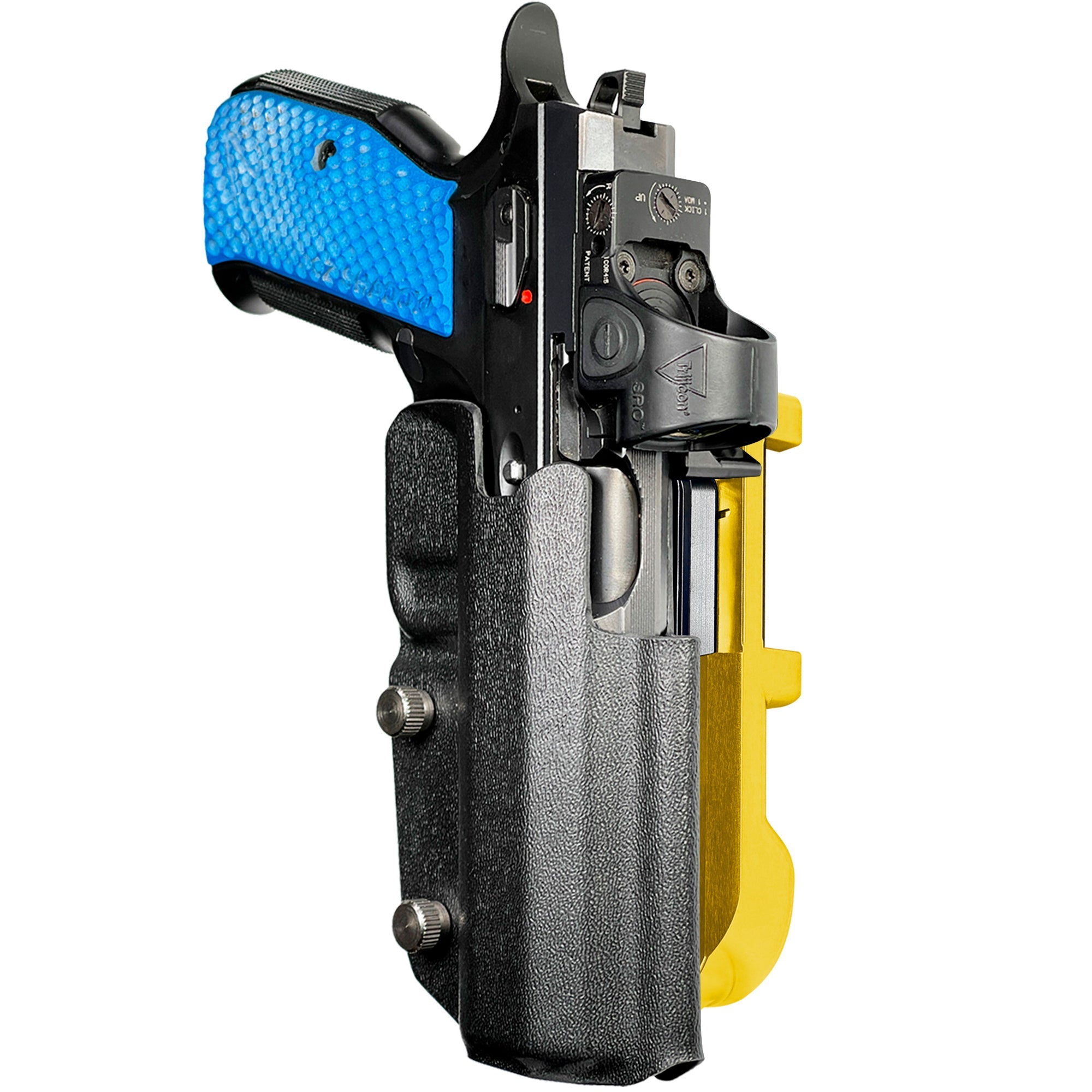 Shadow 2 TEvo Thumb Rest IDPA Quick Mount Holster with 24K Gold Belt Attachment, Black Holster Shell