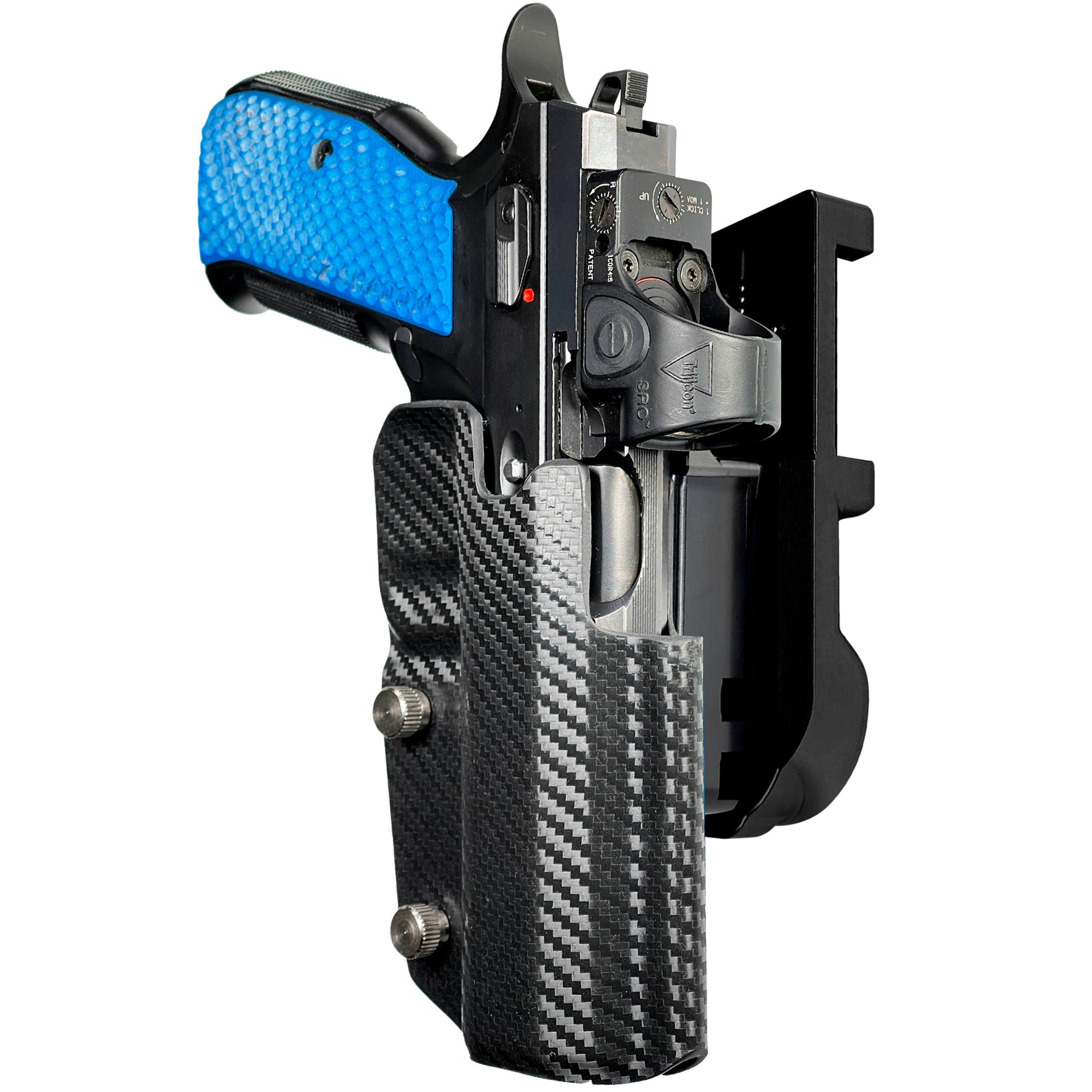 Shadow 2 TEvo Thumb Rest IPSC/USPA Quick Mount Holster with Black Belt Attachment, Carbon Fiber Holster Shell