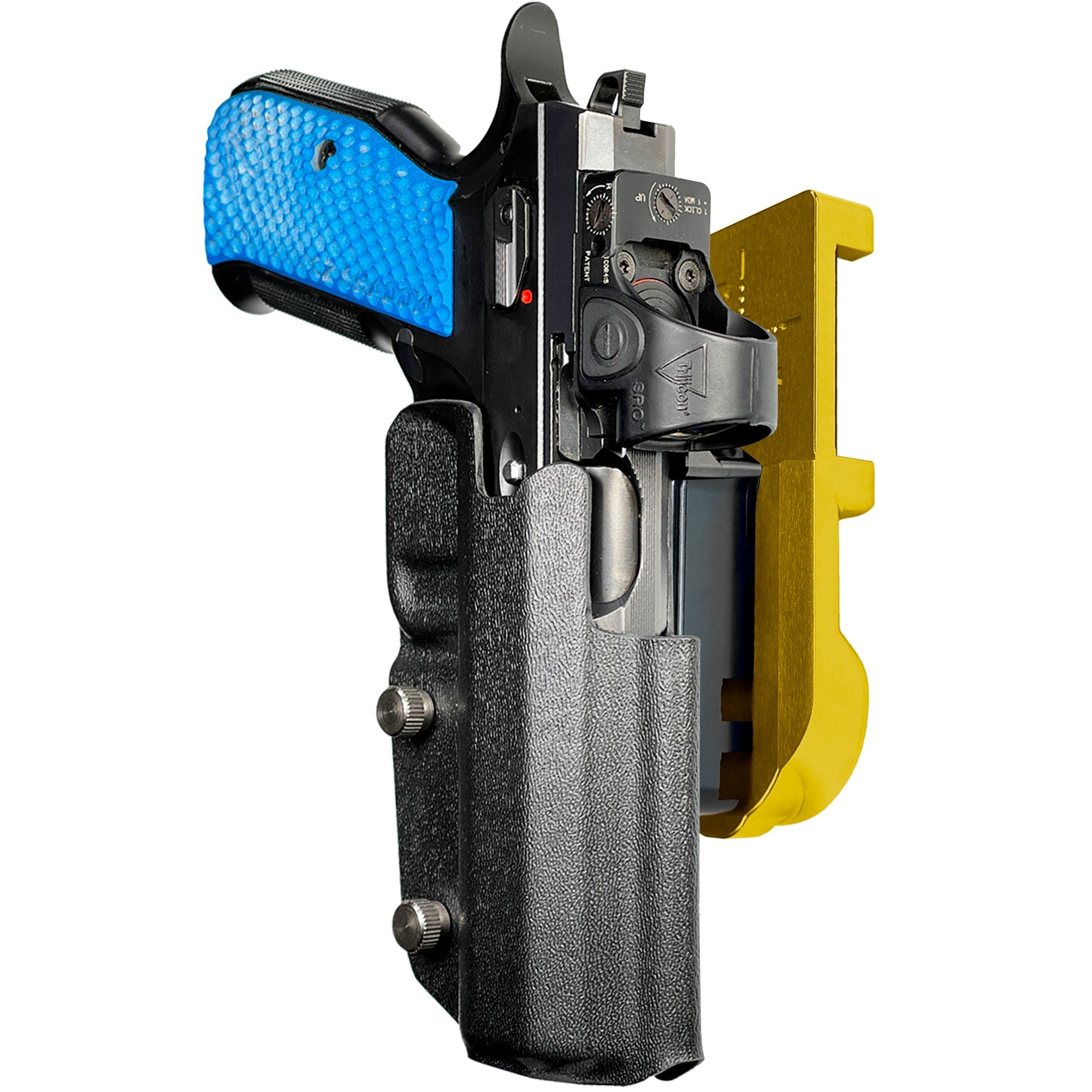 Shadow 2 TEvo Thumb Rest IPSC/USPA Quick Mount Holster with 24K Gold Belt Attachment, Black Holster Shell