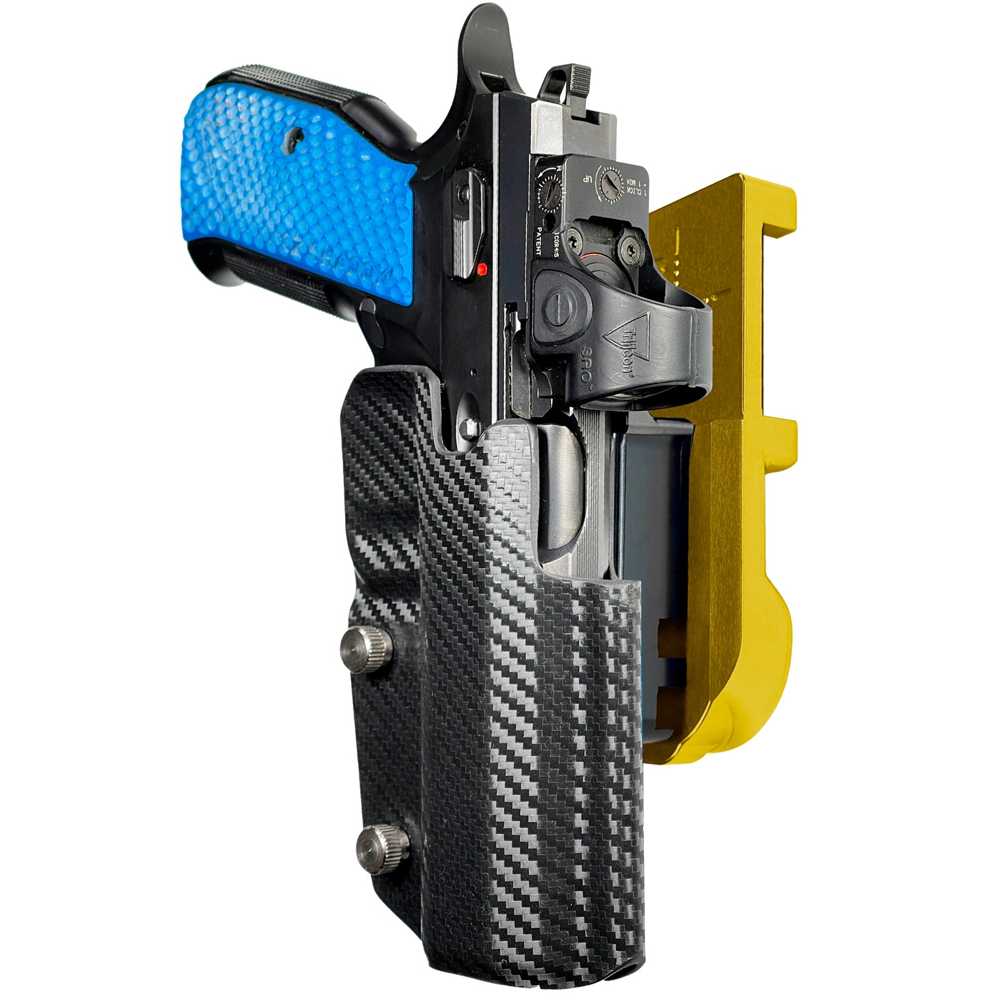Shadow 2 TEvo Thumb Rest IPSC/USPA Quick Mount Holster with 24K Gold Belt Attachment, Carbon Fiber Holster Shell