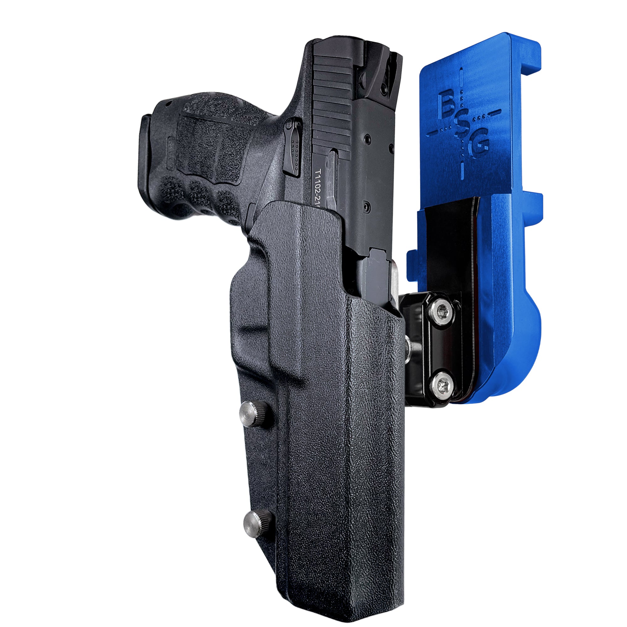 SAR9 Sport IPSC/USPA Quick Mount Ball Joint Holster with Blue Belt Attachment, Black Holster Shell