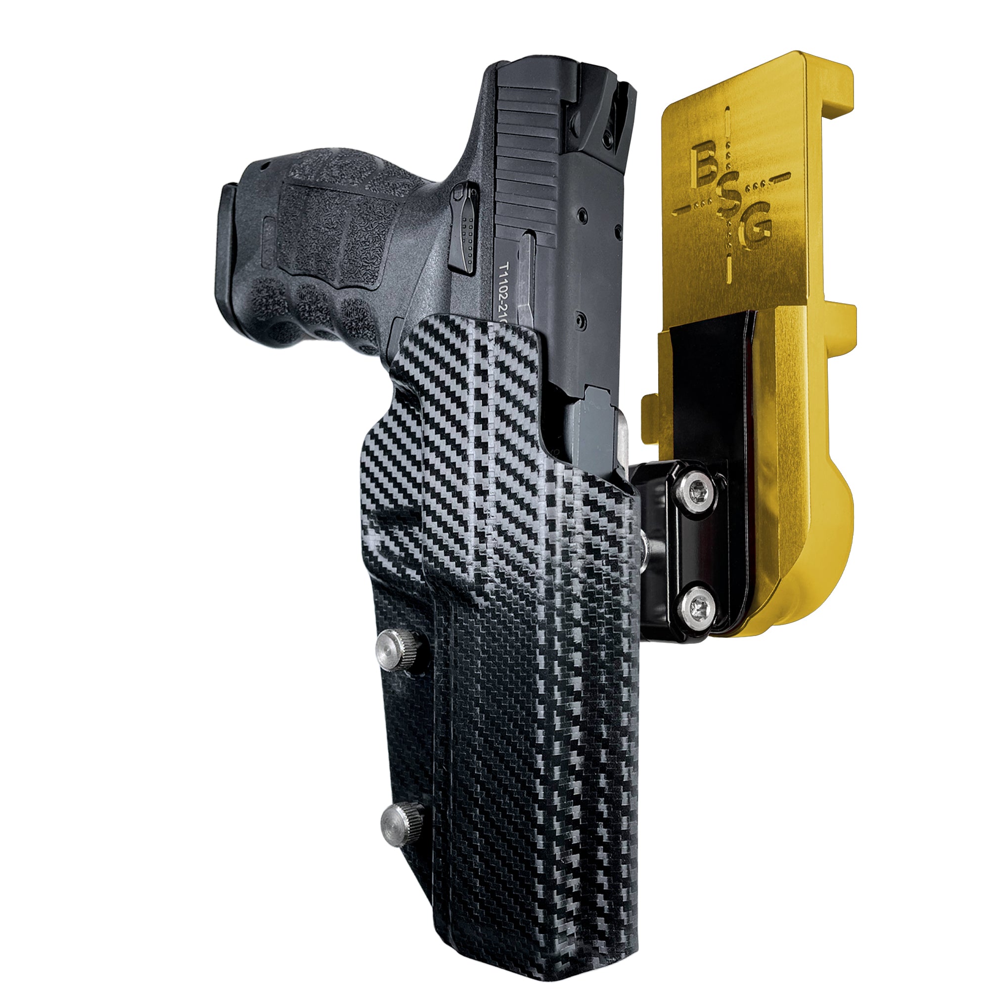 SAR9 Sport IPSC/USPA Quick Mount Ball Joint Holster with 24K Gold Belt Attachment, Carbon Fiber Holster Shell