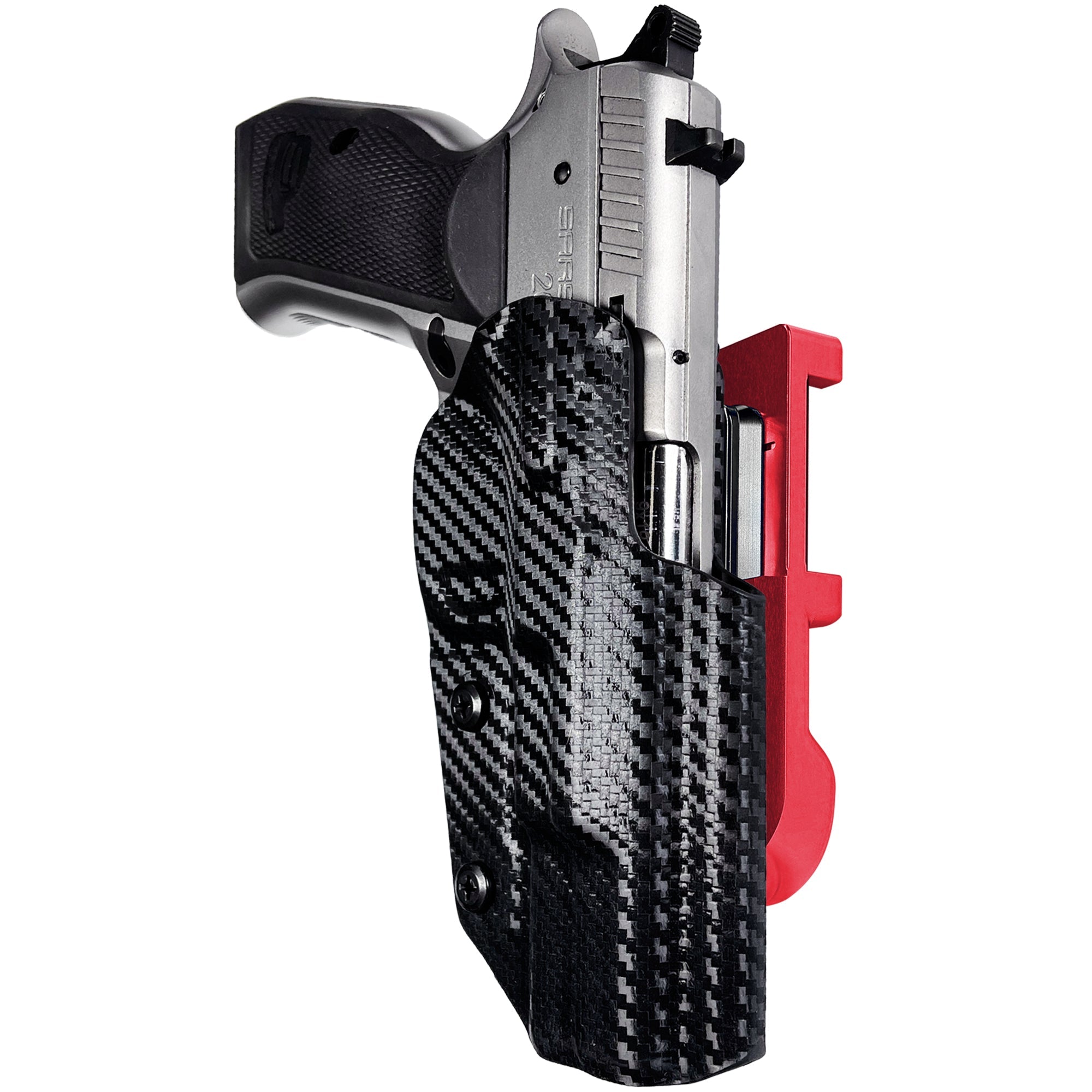SAR 2000 IDPA Quick Mount Holster with Red Belt Attachment, Carbon Fiber Holster Shell