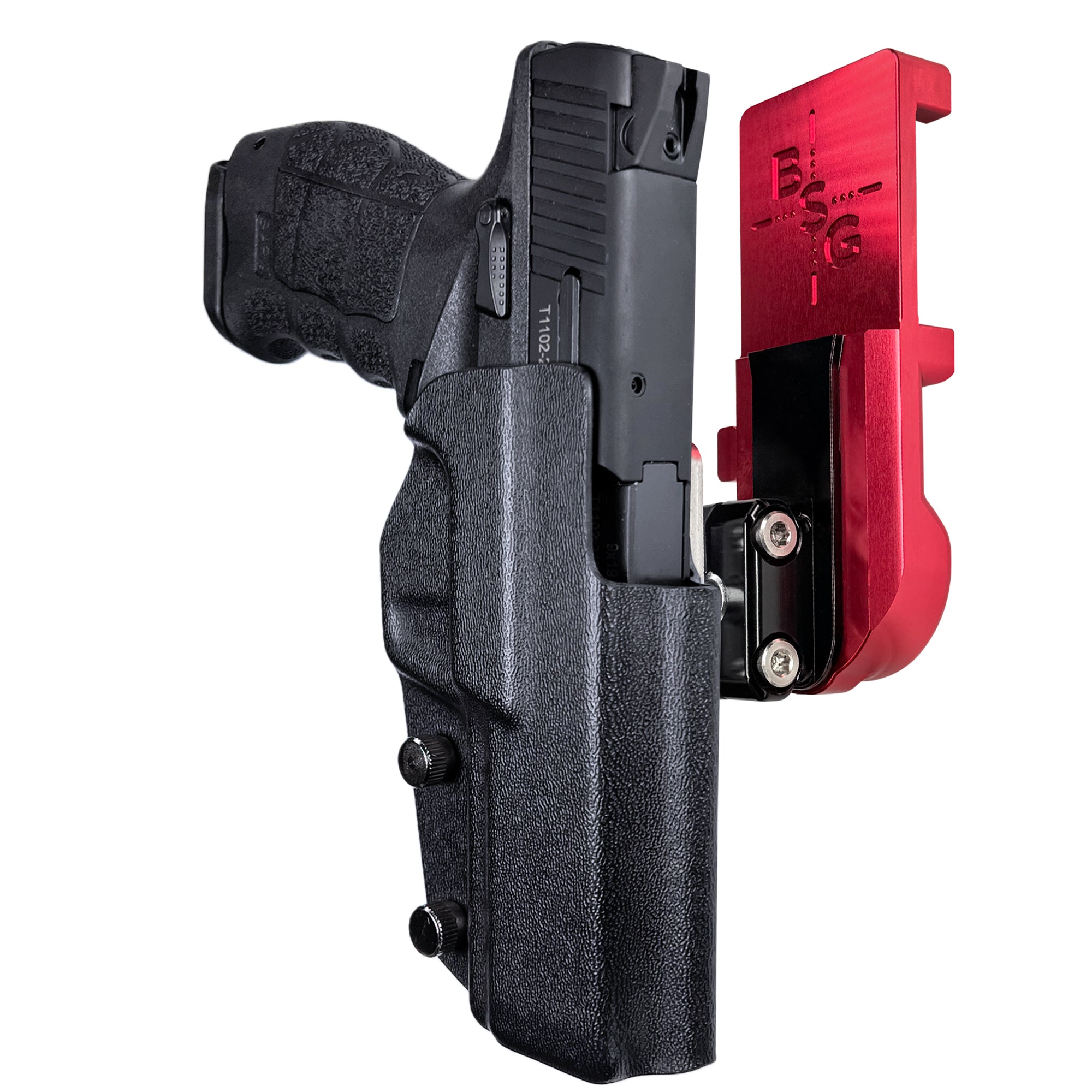 Sarsilmaz SAR9 IPSC/USPA Quick Mount Ball Joint Holster with Red Belt Attachment, Black Holster Shell
