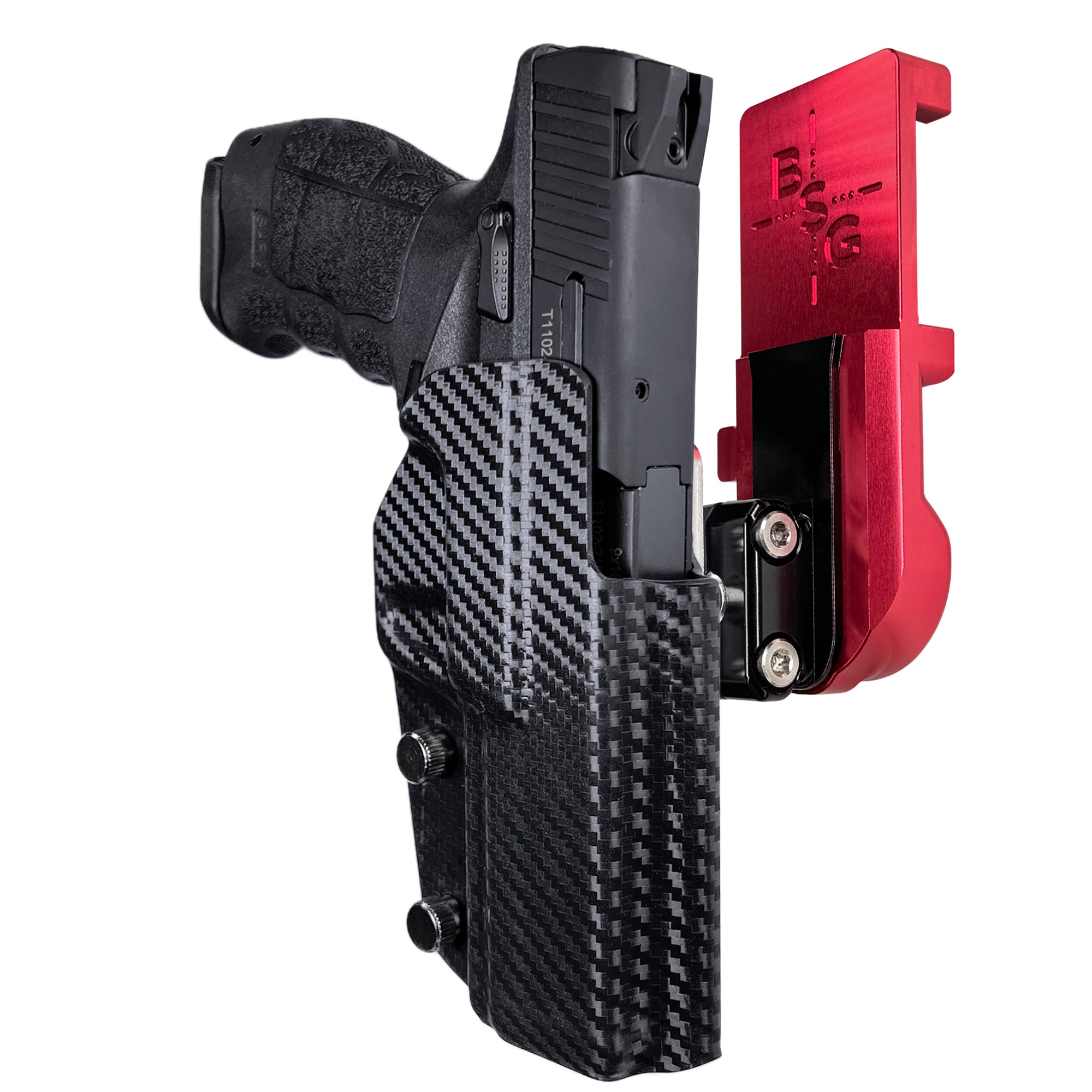 Sarsilmaz SAR9 IPSC/USPA Quick Mount Ball Joint Holster with Red Belt Attachment, Carbon Fiber Holster Shell