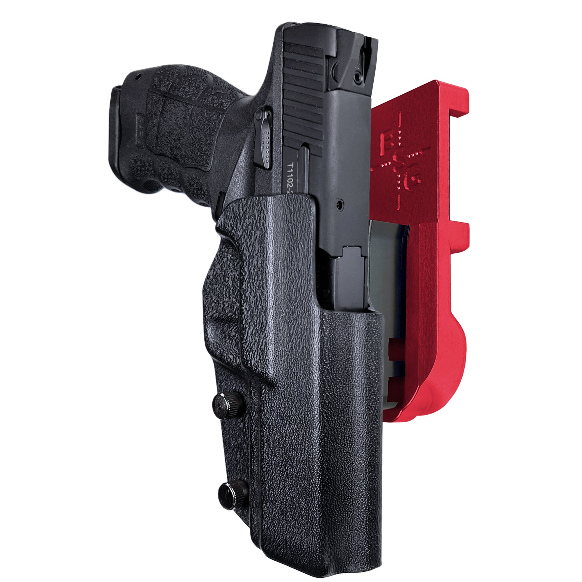 Sarsilmaz SAR9 IPSC/USPA Quick Mount Holster with Red Belt Attachment, Black Holster Shell