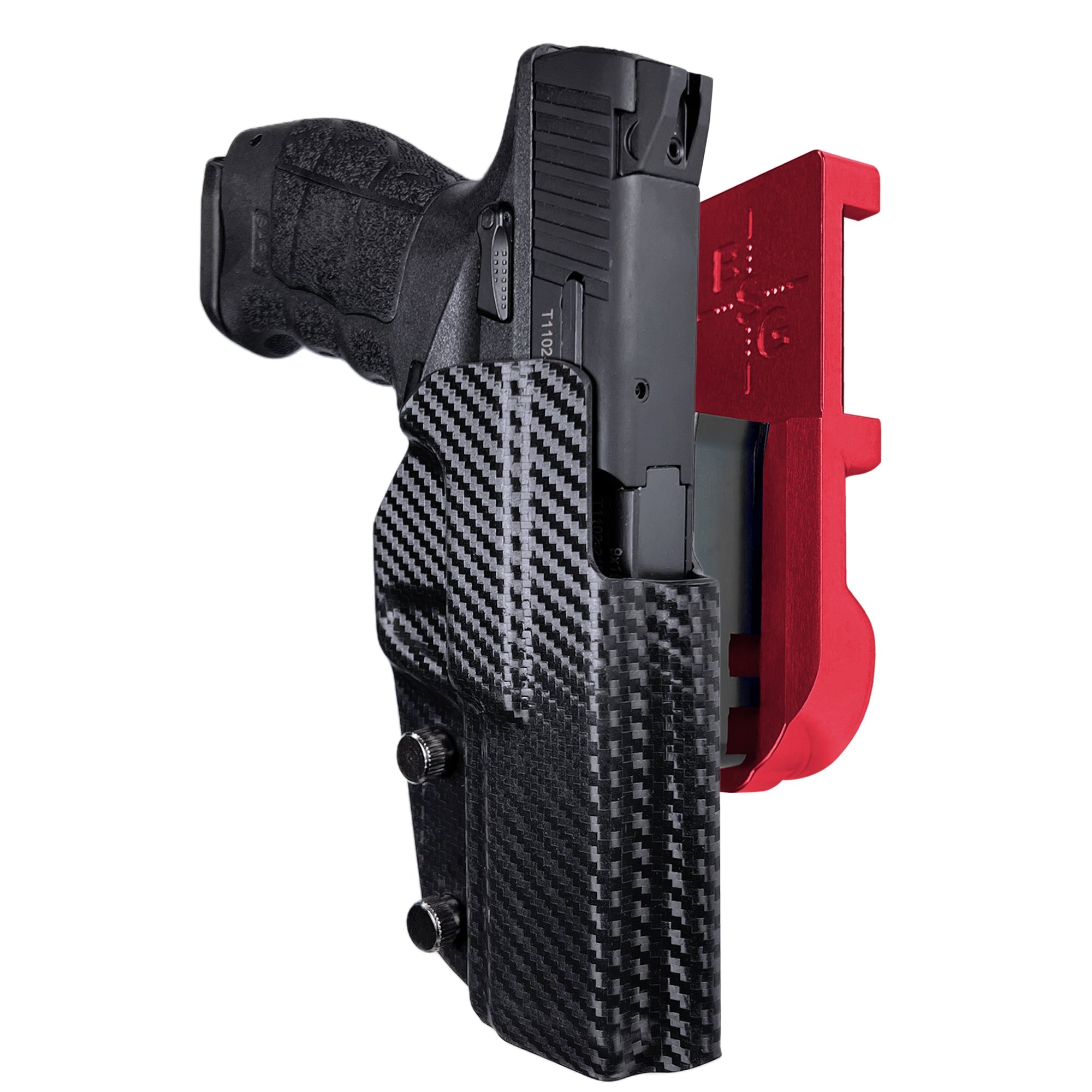 Sarsilmaz SAR9 IPSC/USPA Quick Mount Holster with Red Belt Attachment, Carbon Fiber Holster Shell