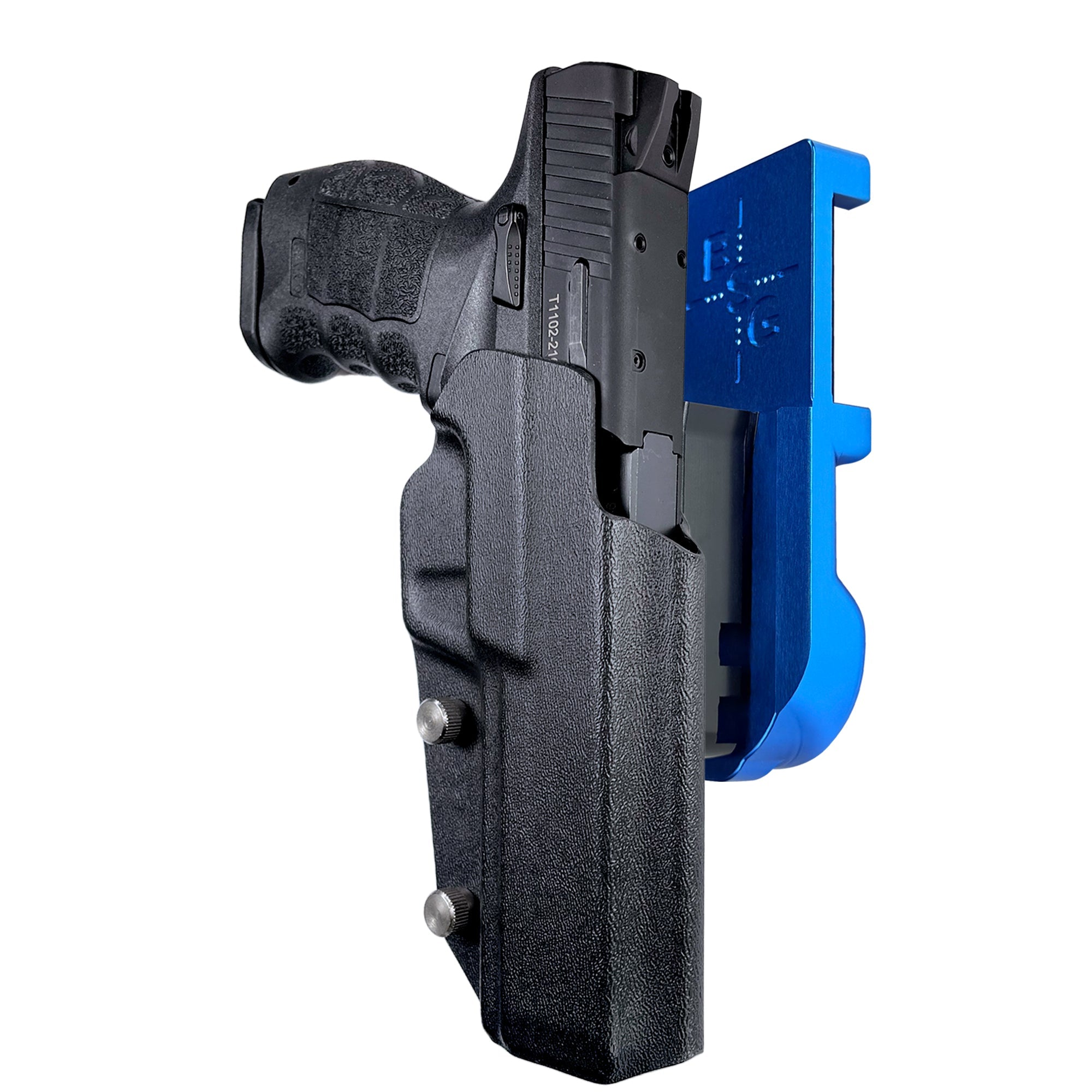SAR9 Sport IPSC/USPA Quick Mount Holster with Blue Belt Attachment, Black Holster Shell