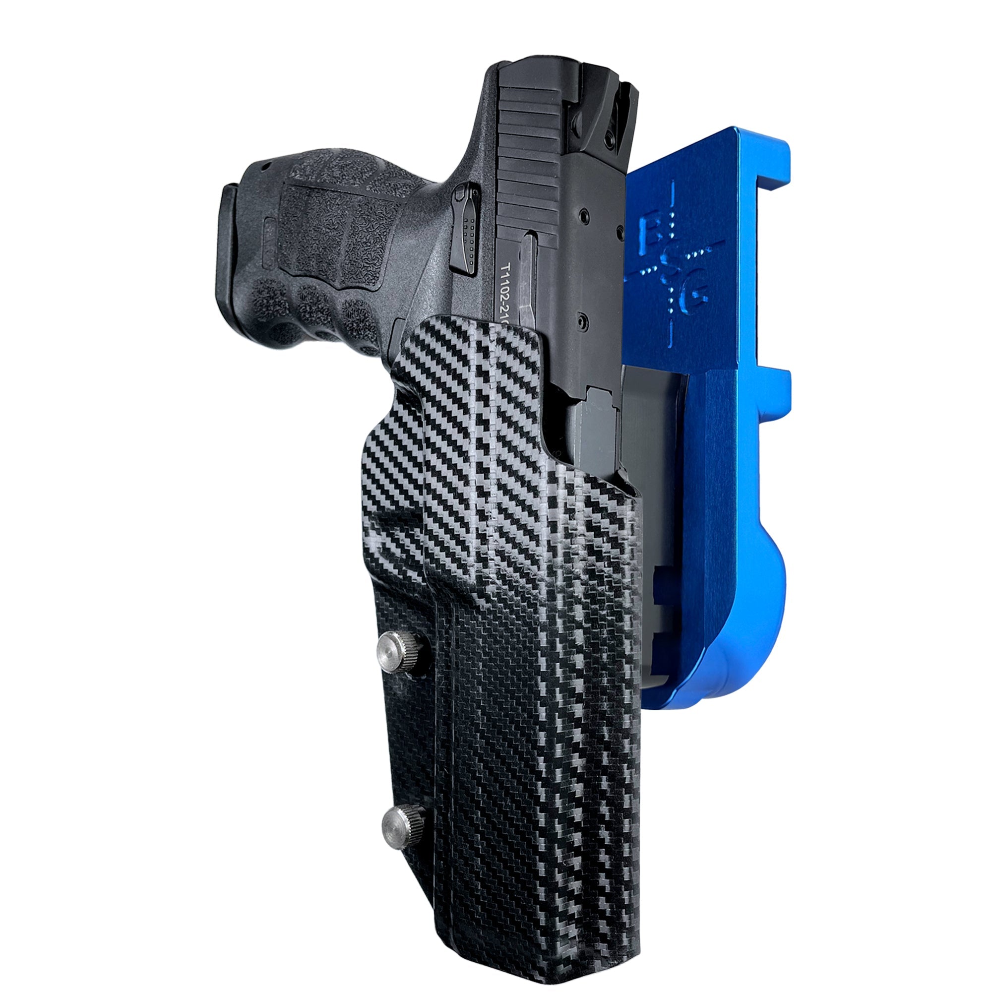 SAR9 Sport IPSC/USPA Quick Mount Holster with Blue Belt Attachment, Carbon Fiber Holster Shell