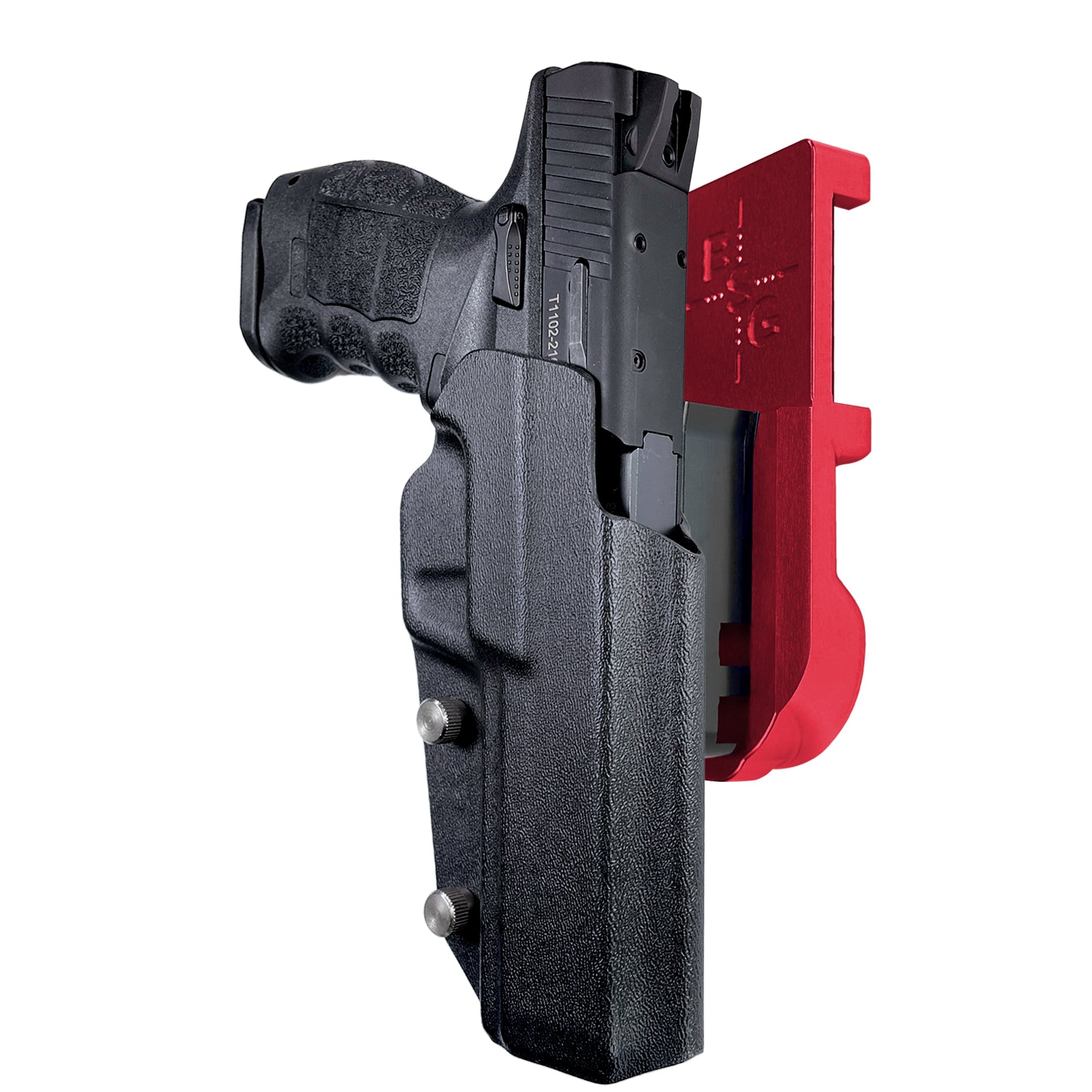 SAR9 Sport IPSC/USPA Quick Mount Holster with Red Belt Attachment, Black Holster Shell