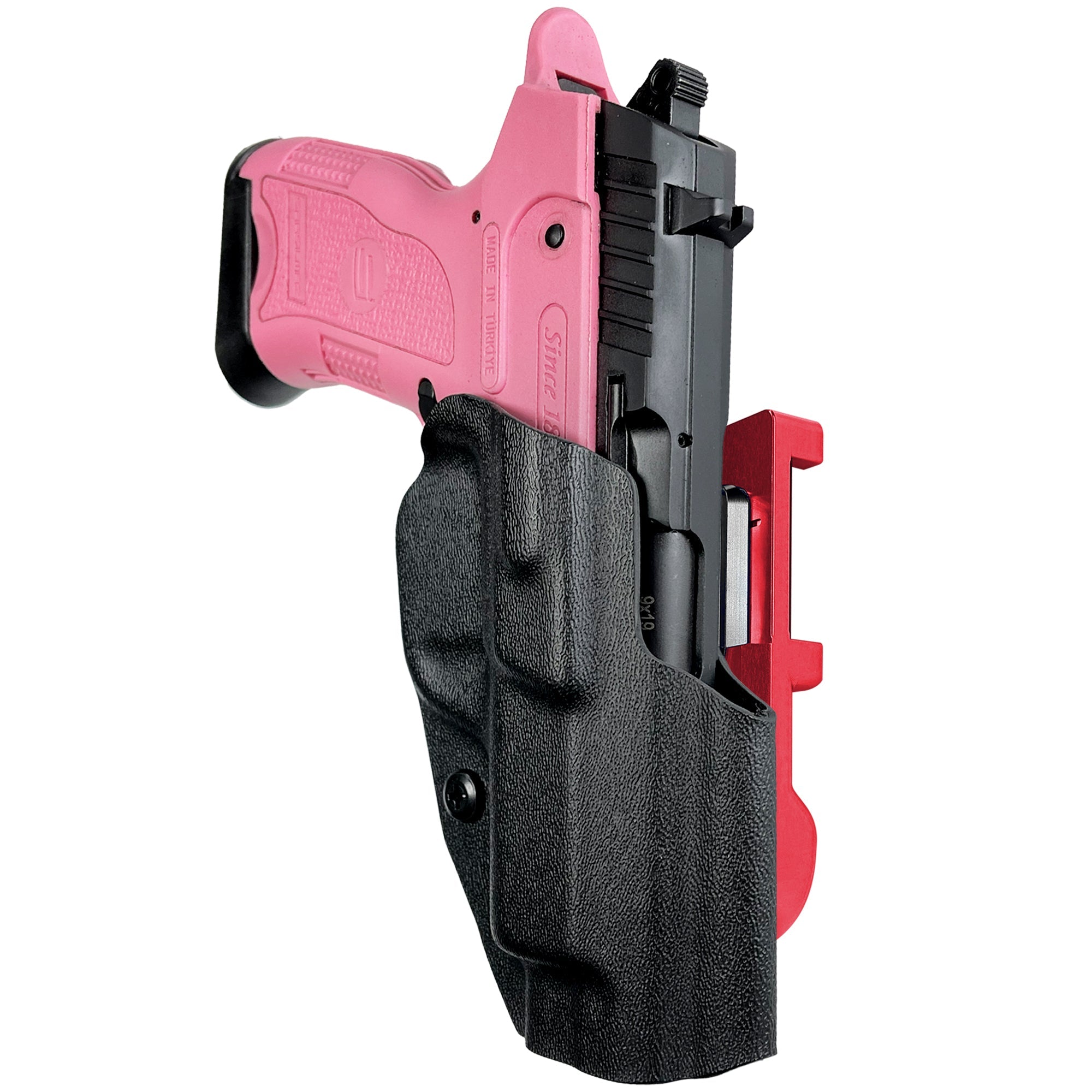 SAR B6 C IDPA Quick Mount Holster with Red Belt Attachment, Black Holster Shell