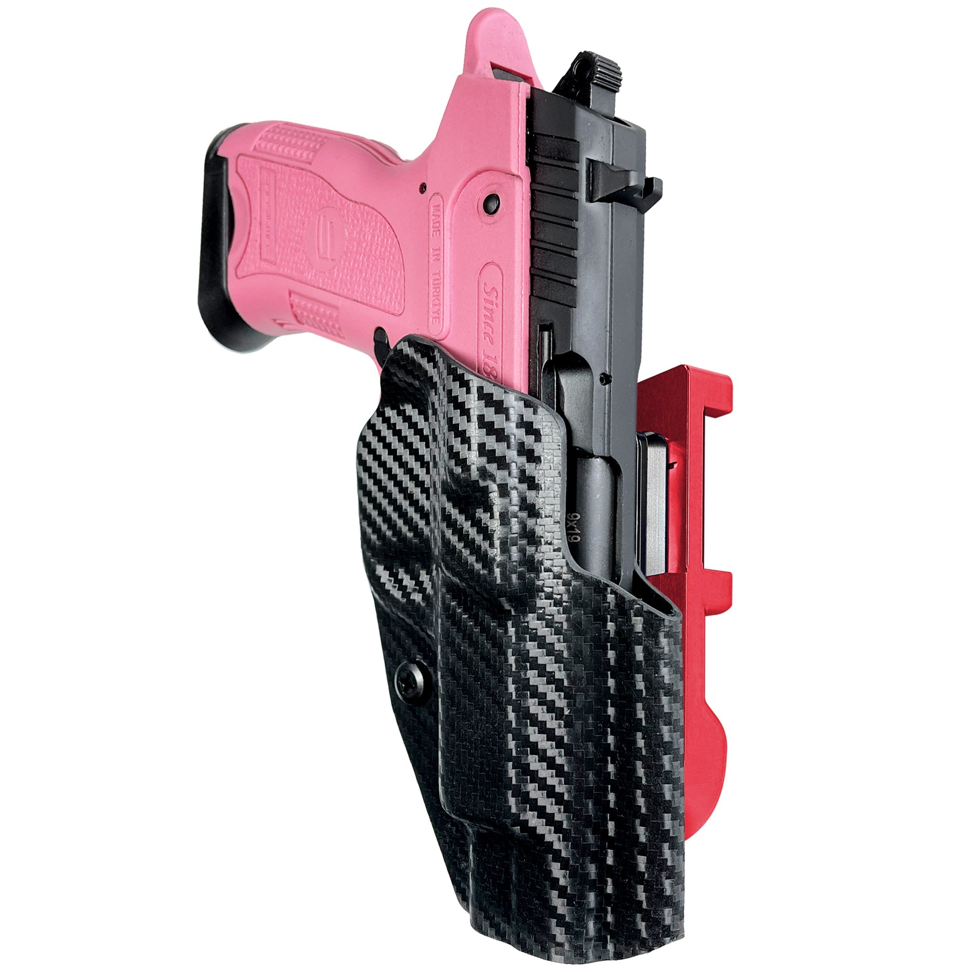 SAR B6 C IDPA Quick Mount Holster with Red Belt Attachment, Carbon Fiber Holster Shell