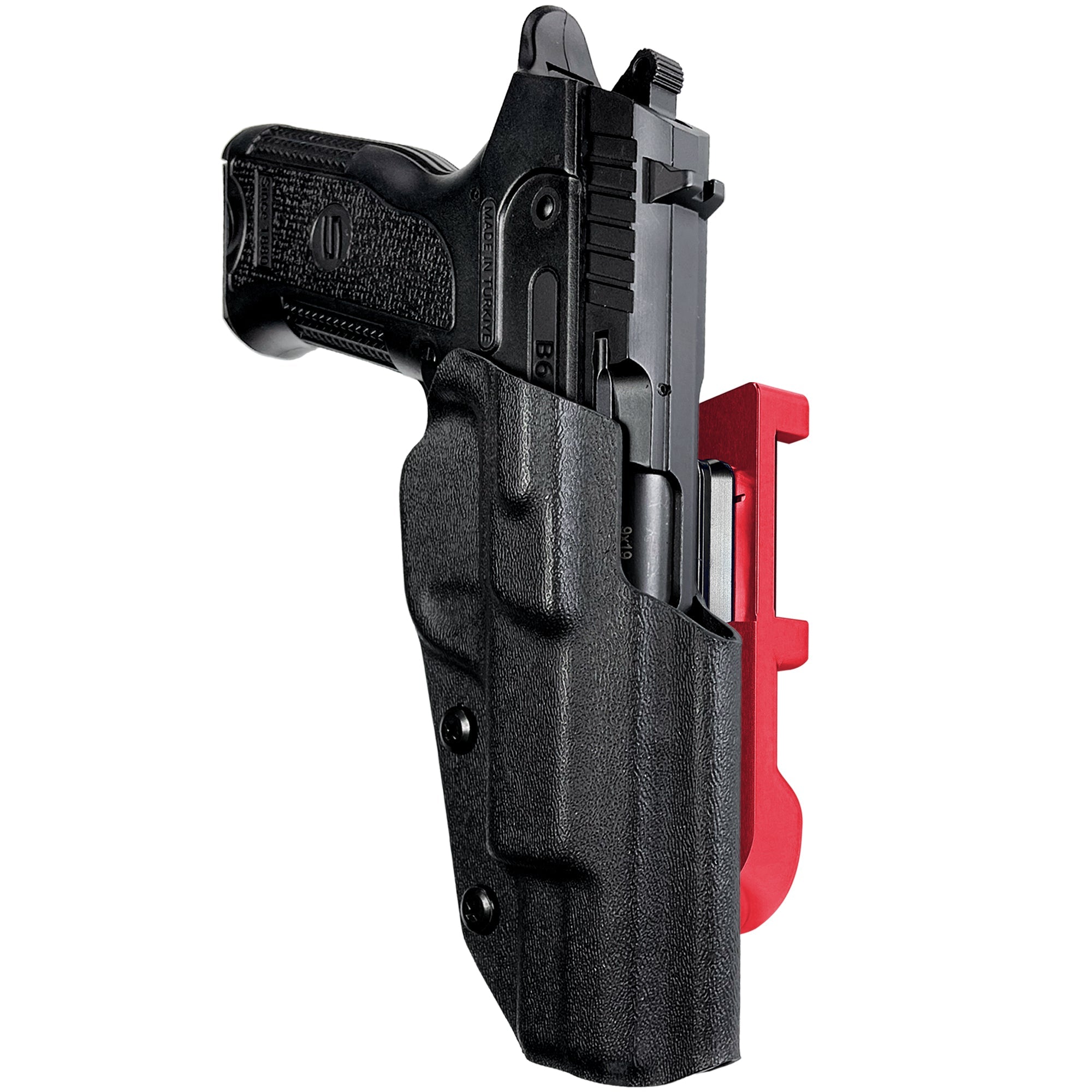 SAR B6 IDPA Quick Mount Holster with Red Belt Attachment, Black Holster Shell