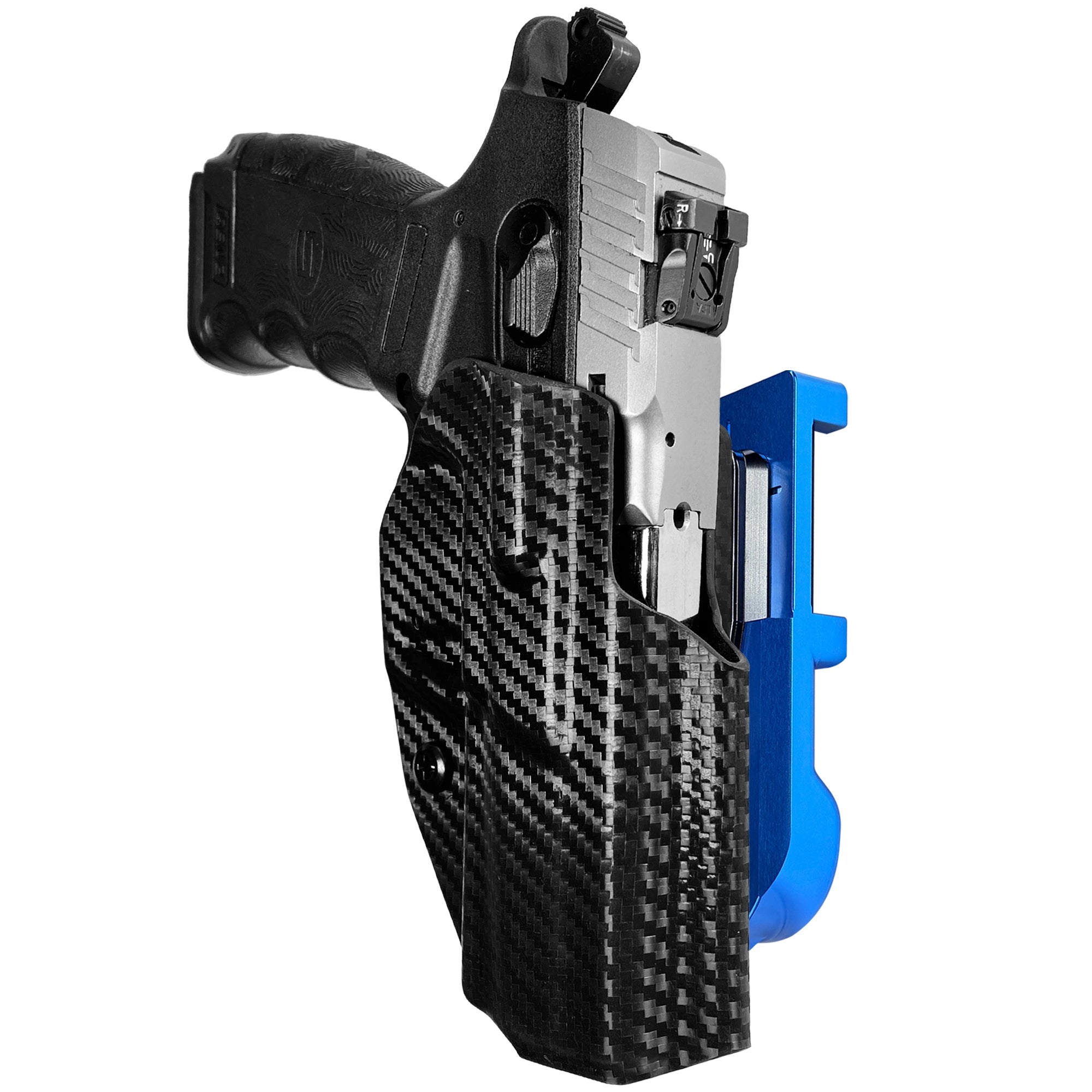 SAR CM9 Gen 2 IDPA Quick Mount Holster with Blue Belt Attachment, Carbon Fiber Holster Shell