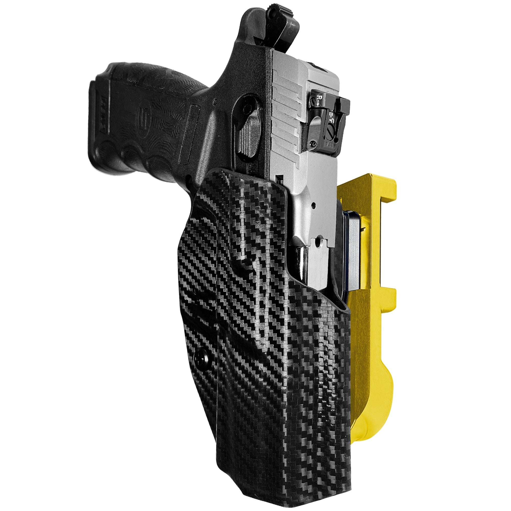 SAR CM9 Gen 2 IDPA Quick Mount Holster with 24K Gold Belt Attachment, Carbon Fiber Holster Shell