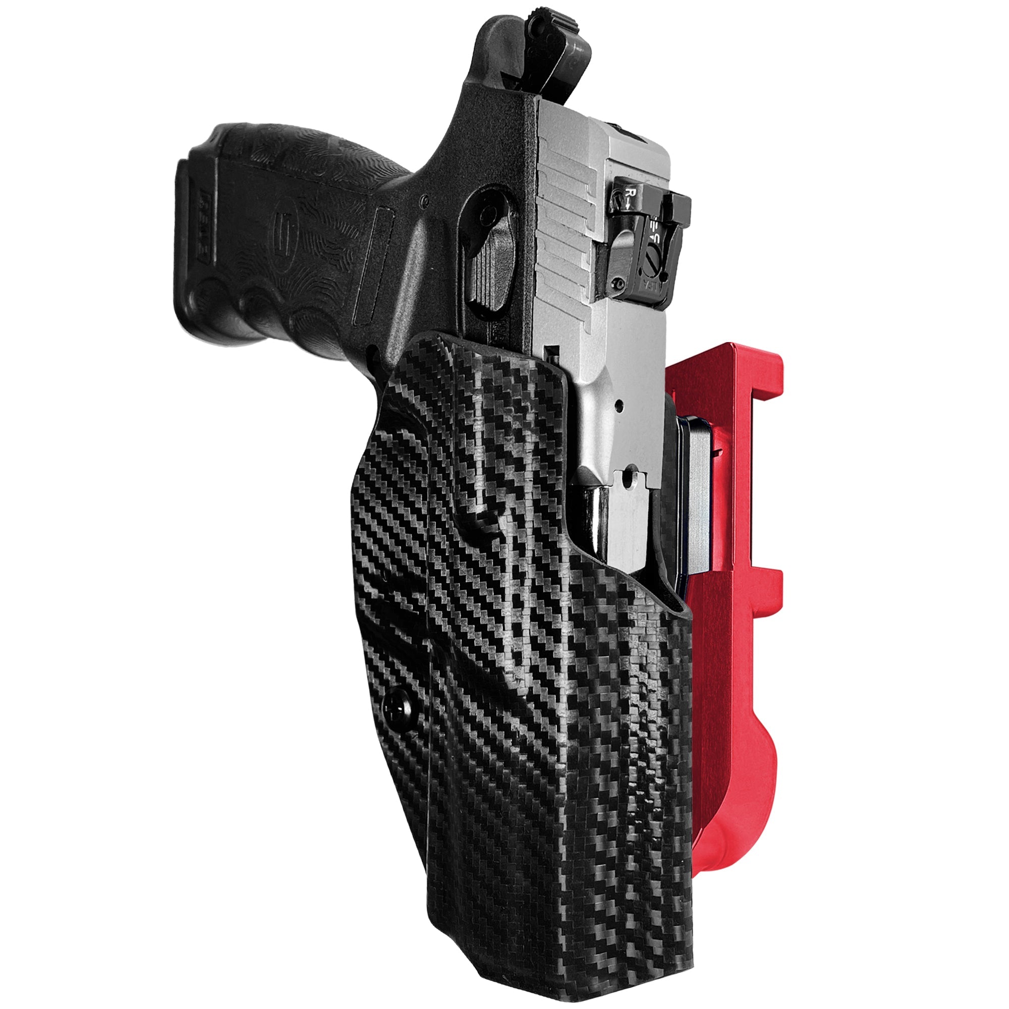 SAR CM9 Gen 2 IDPA Quick Mount Holster with Red Belt Attachment, Carbon Fiber Holster Shell