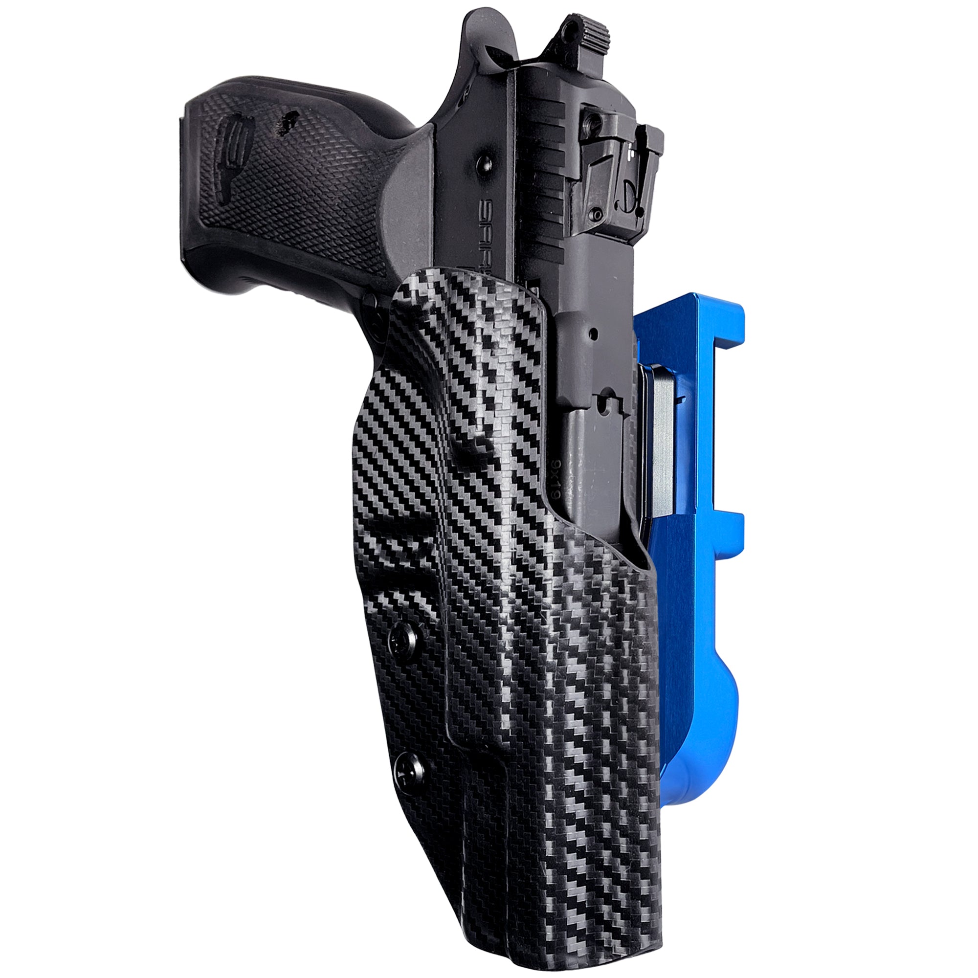 SAR P8L IDPA Quick Mount Holster with Blue Belt Attachment, Carbon Fiber Holster Shell