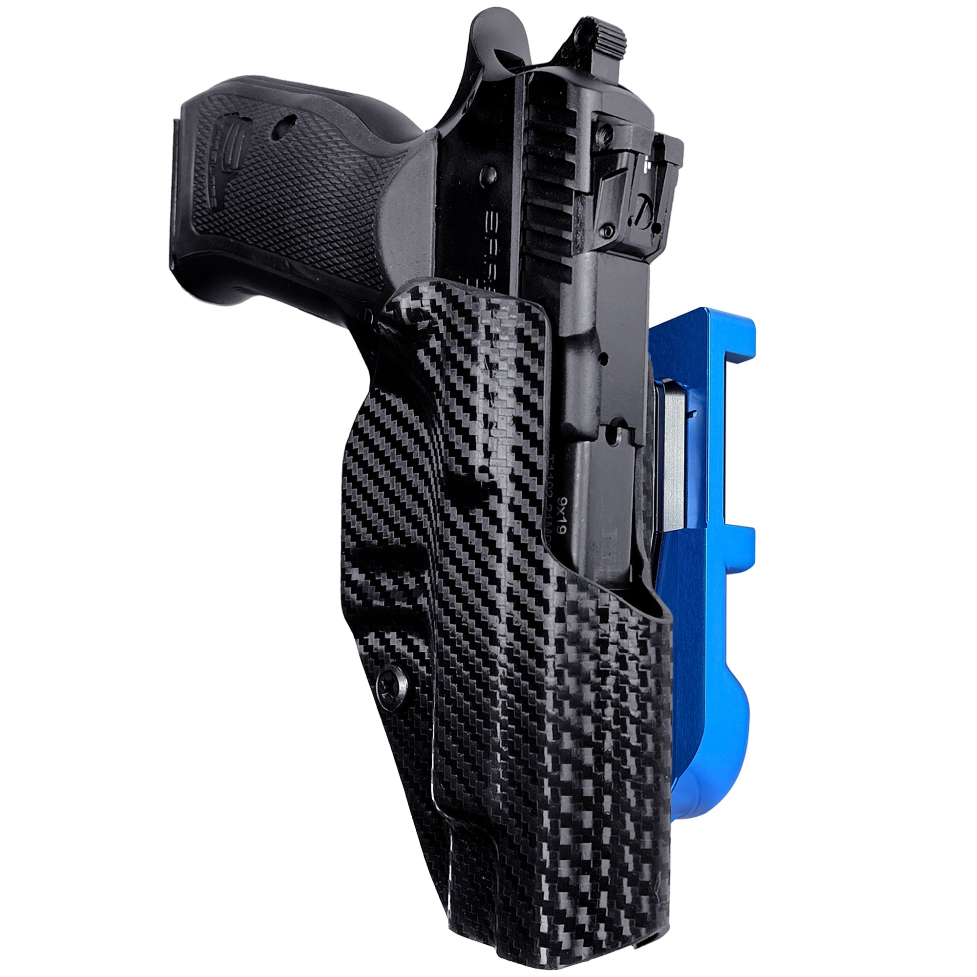 SAR P8S IDPA Quick Mount Holster with Blue Belt Attachment, Carbon Fiber Holster Shell