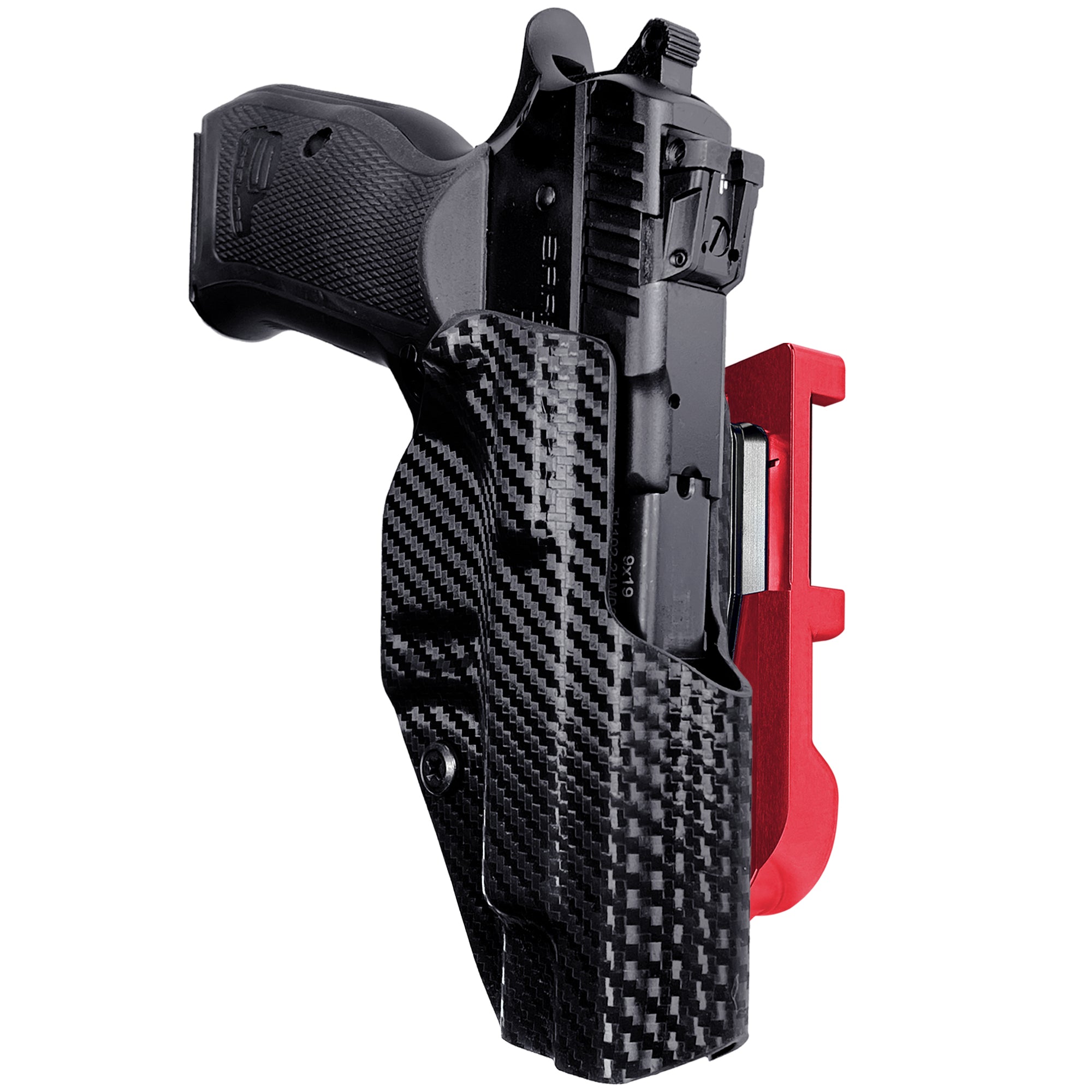 SAR P8S IDPA Quick Mount Holster with Red Belt Attachment, Carbon Fiber Holster Shell