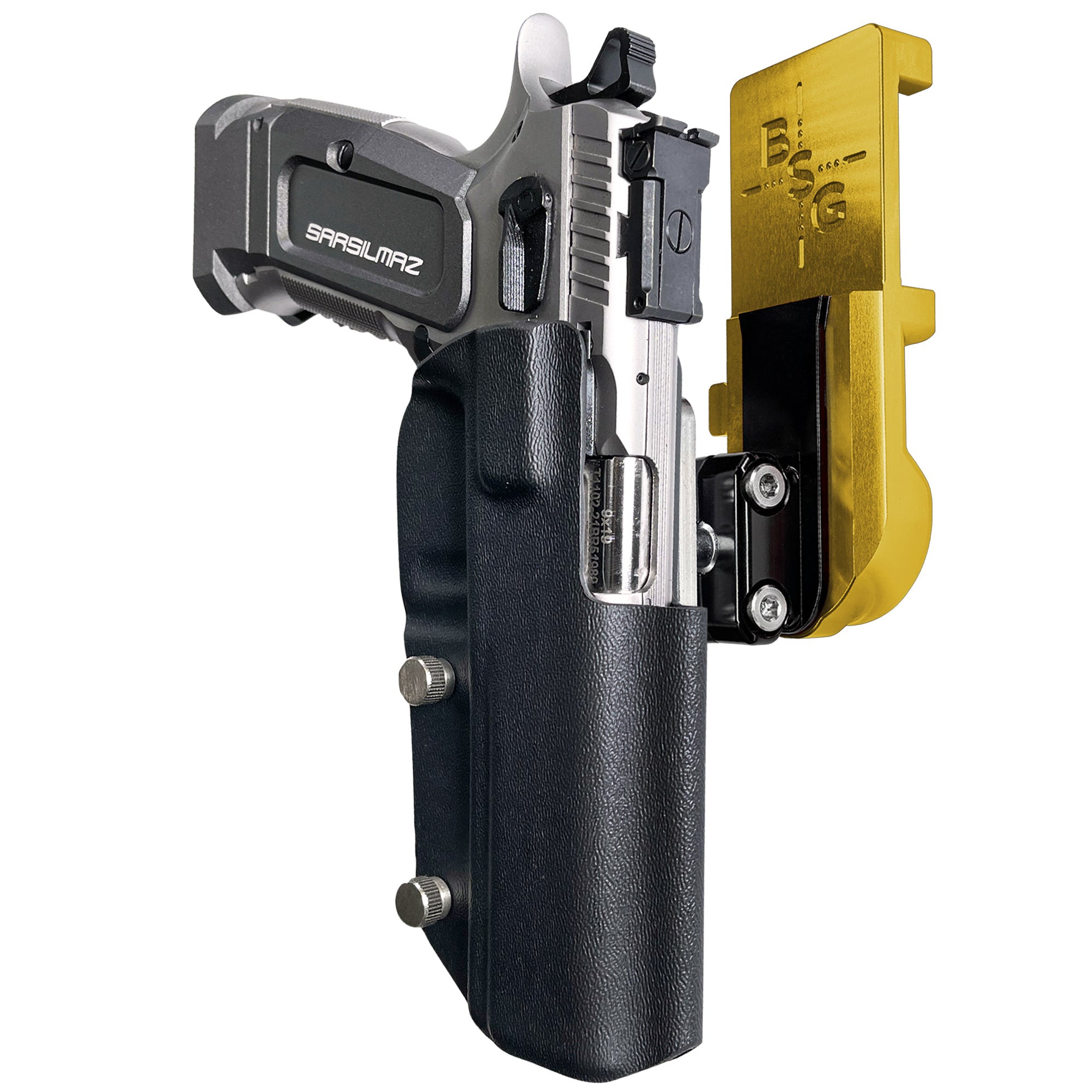SAR K-12 Sport IPSC/USPA Quick Mount Ball Joint Holster with 24K Gold Belt Attachment, Black Holster Shell