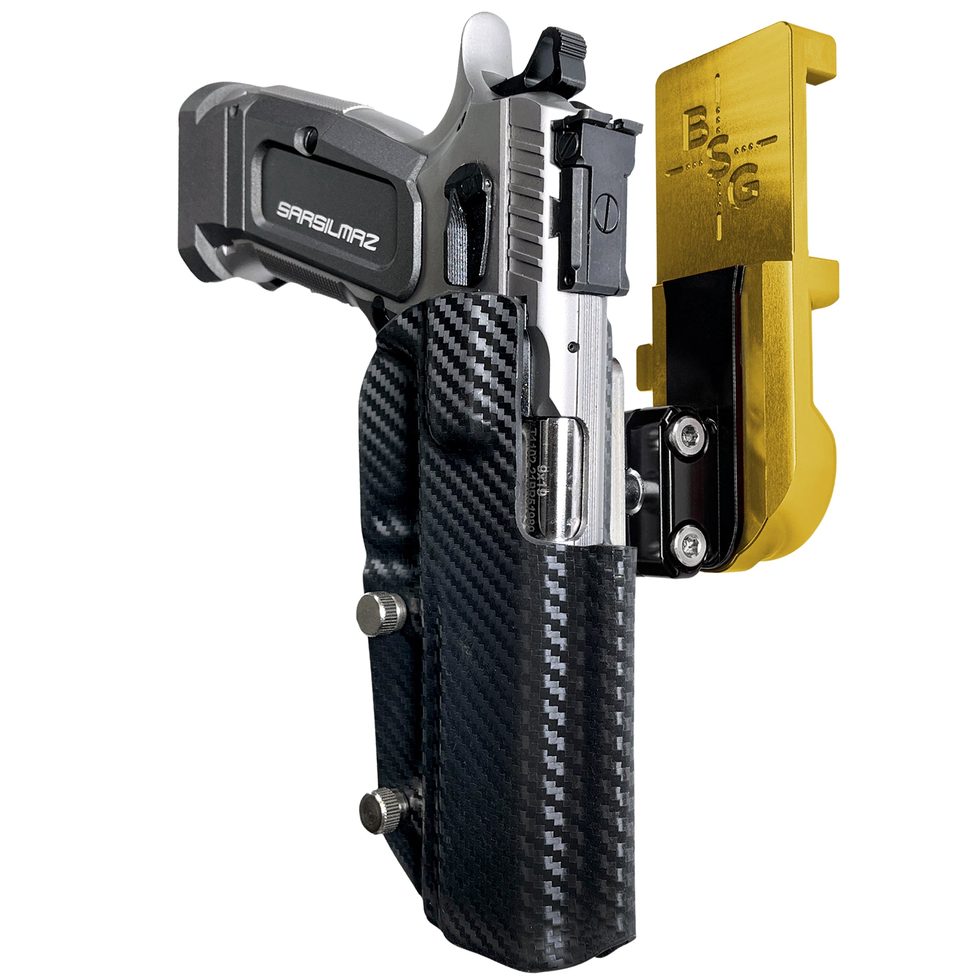 SAR K-12 Sport IPSC/USPA Quick Mount Ball Joint Holster with 24K Gold Belt Attachment, Carbon Fiber Holster Shell